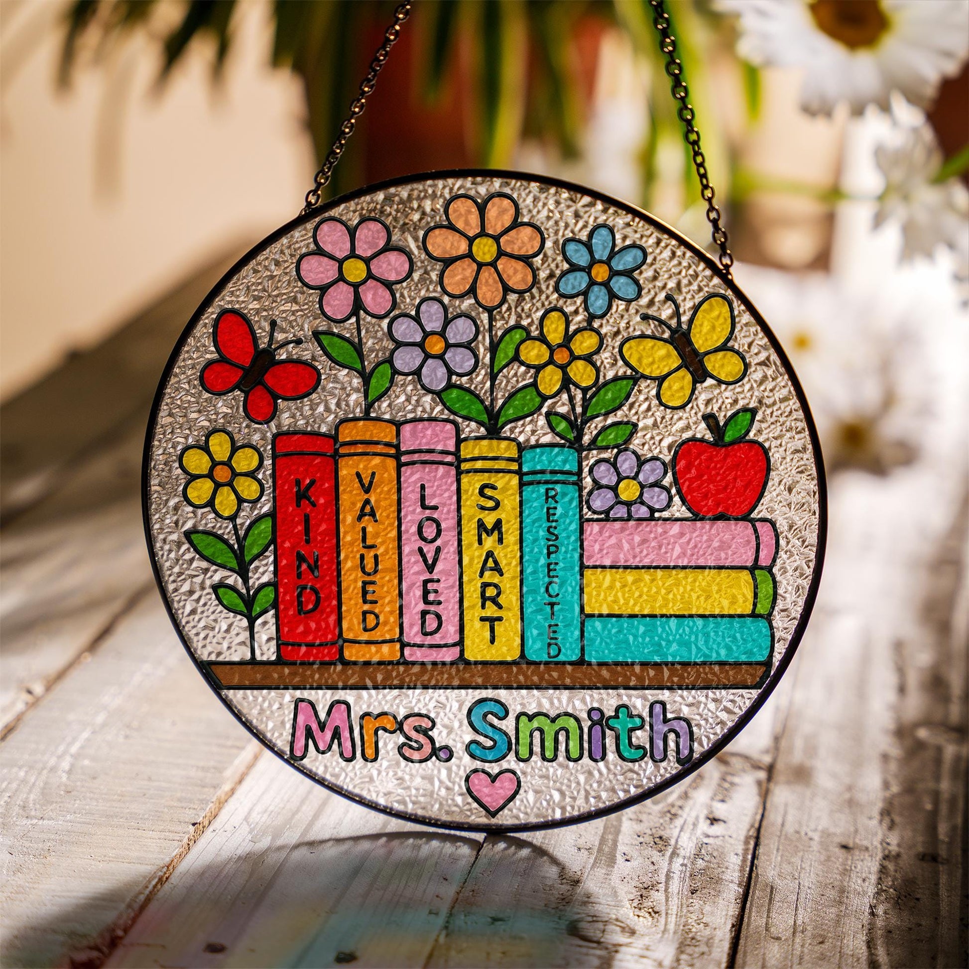 Personalized Teacher Gift Custom Glass Suncatcher – Appreciation Gift for Teacher with Name Design, Thank you gift for her