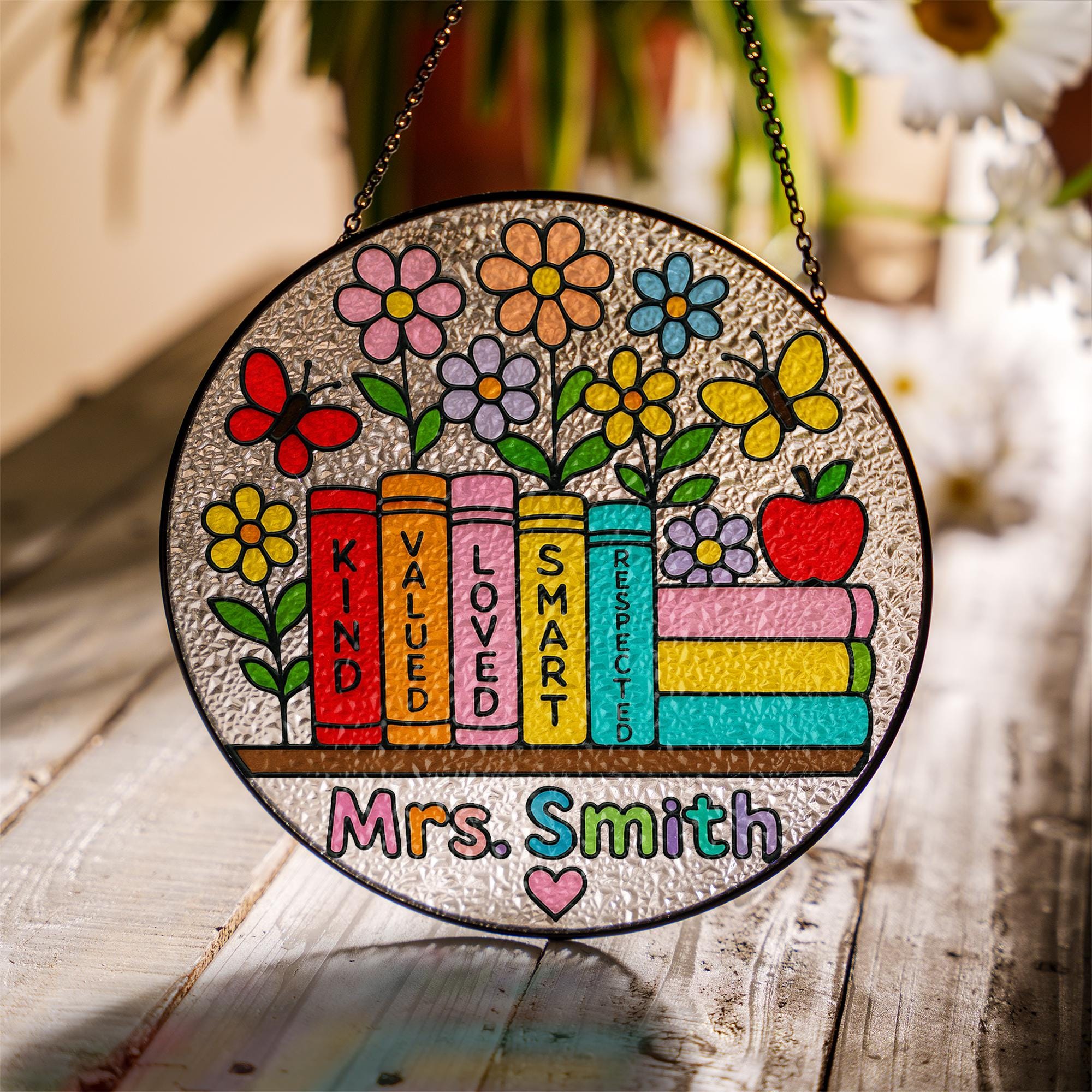 Personalized Teacher Gift Custom Glass Suncatcher – Appreciation Gift for Teacher with Name Design, Thank you gift for her