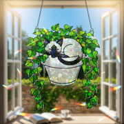 Holographic Siamese Cat in Ivy Plant Suncatcher, Acrylic Window Hanging, Cat Lover Gift, Mother's Day Home Decor, Siamese Lovers Spring Gift