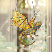 Bearded Dragon with Wings Window Hanging, Holographic Acrylic Suncatcher, Fantasy Lizard Decor, Dragon Reptile Gift, Bearded Dragon Lover