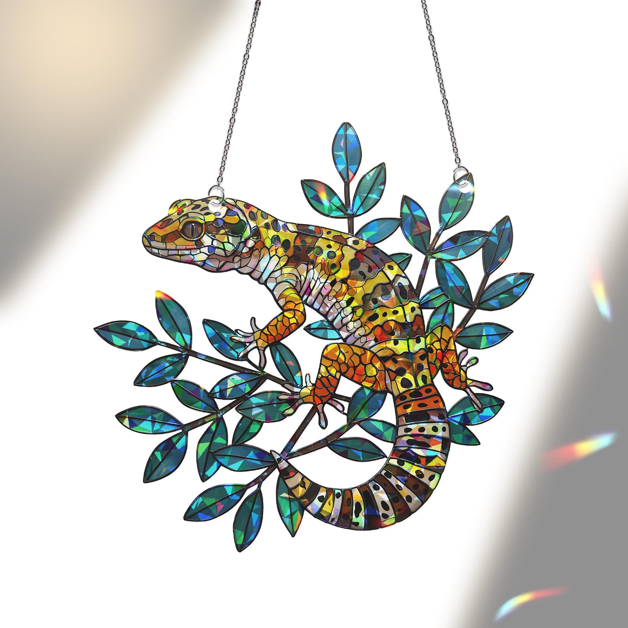 Leopard Gecko Window Hanging, Holographic Acrylic Suncatcher, Reptile Lover Gift, Lizard Wall Art, Colorful Gecko Decor, Reptile Mom Gift