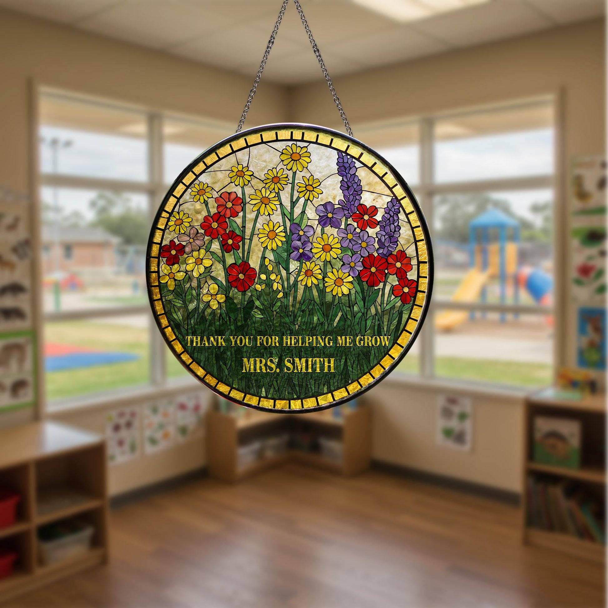 Teacher Appreciation Suncatcher, Thank You Gift for Teacher, Floral Glass Window Hanging, End of Year Gift, Custom Teacher Name