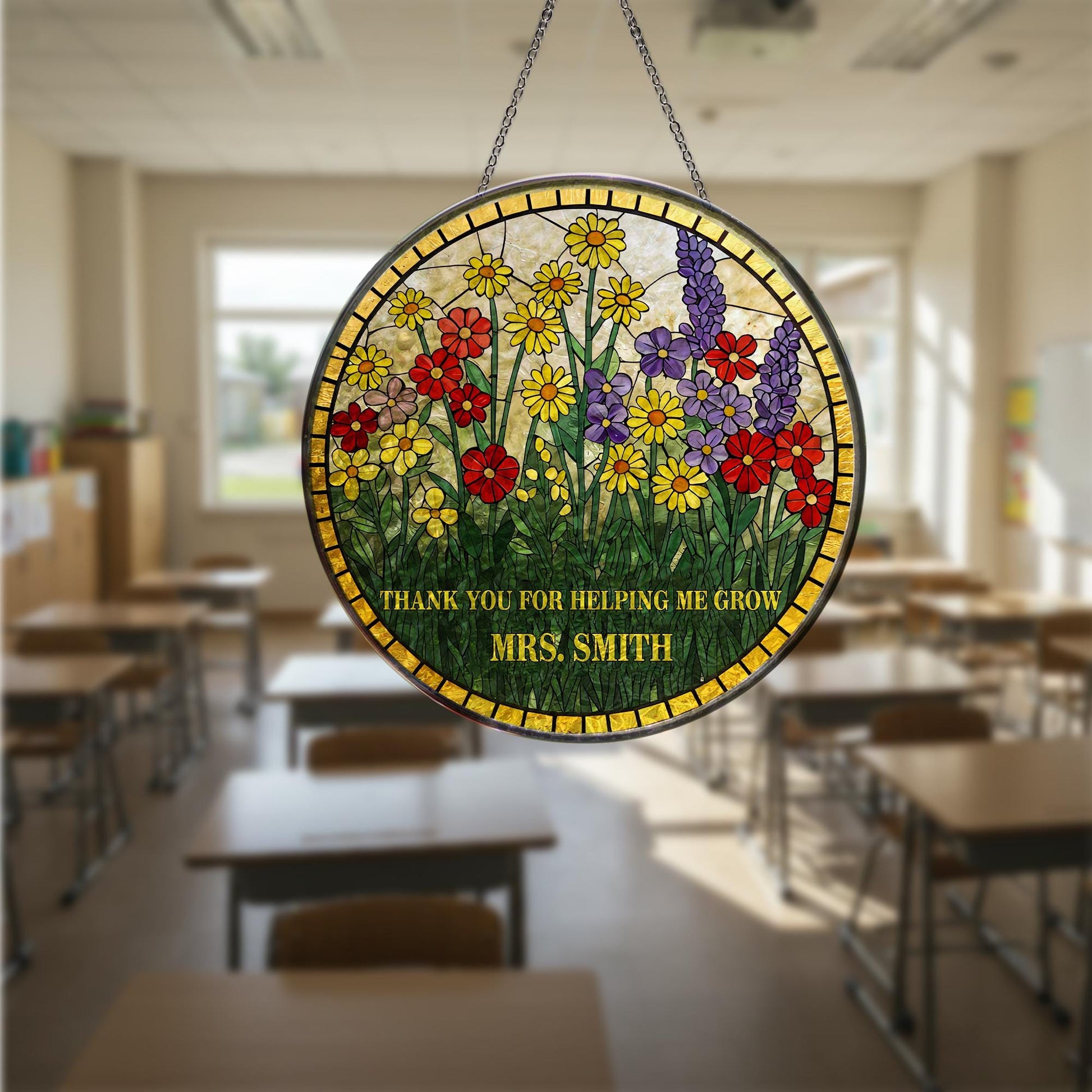 Teacher Appreciation Suncatcher, Thank You Gift for Teacher, Floral Glass Window Hanging, End of Year Gift, Custom Teacher Name
