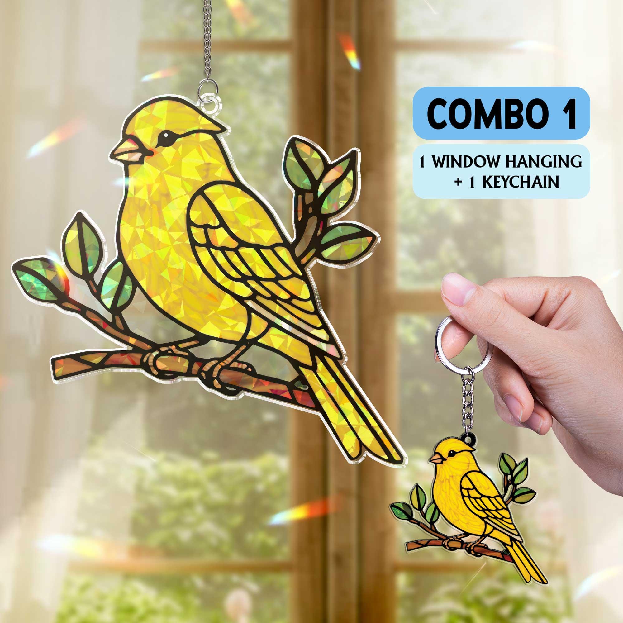 Yellow Canary Bird Hologram suncatcher acrylic window hanging, Bird nerd lover gift, gift for mom, Kitchen decor, Mother's day gift set 2025