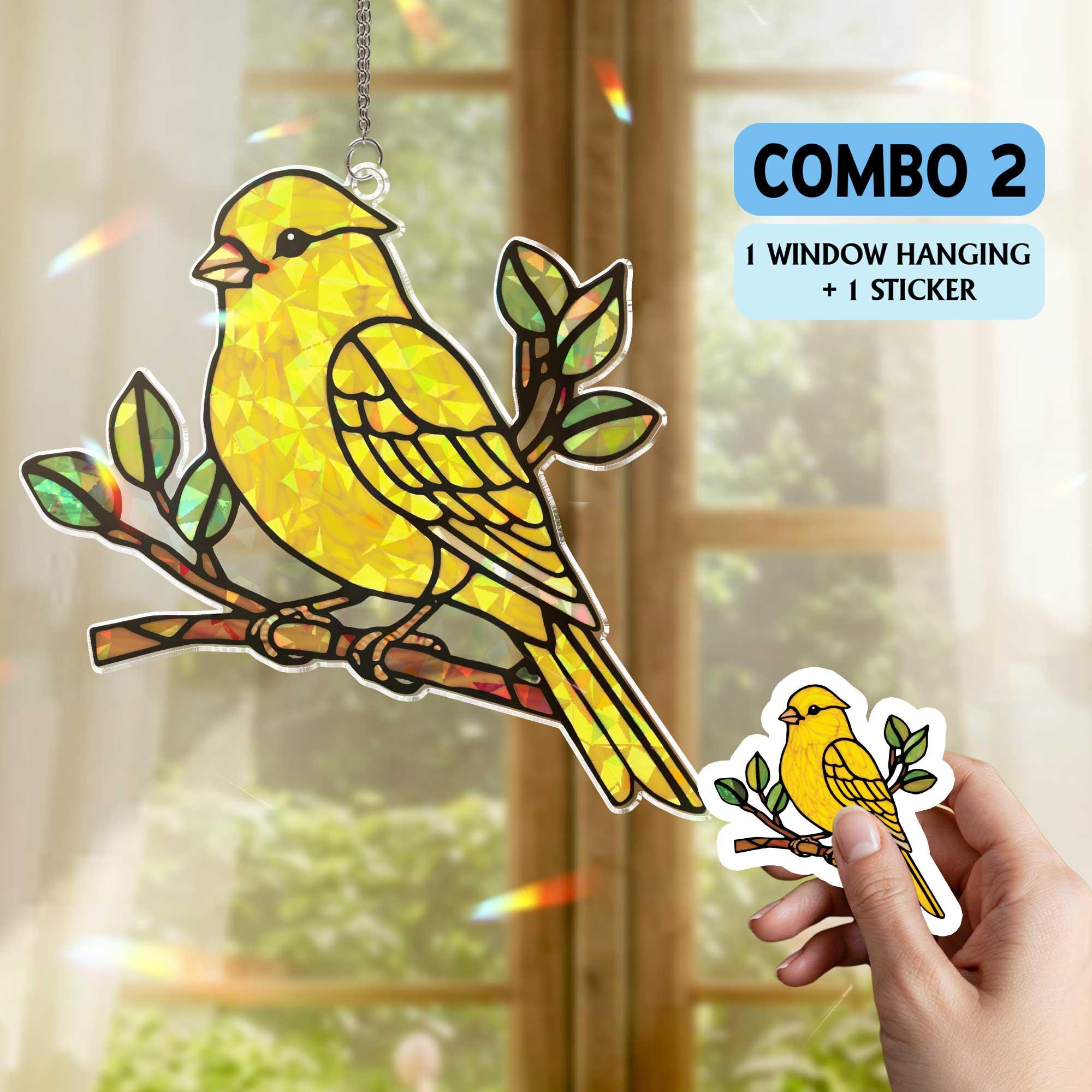 Yellow Canary Bird Hologram suncatcher acrylic window hanging, Bird nerd lover gift, gift for mom, Kitchen decor, Mother's day gift set 2025