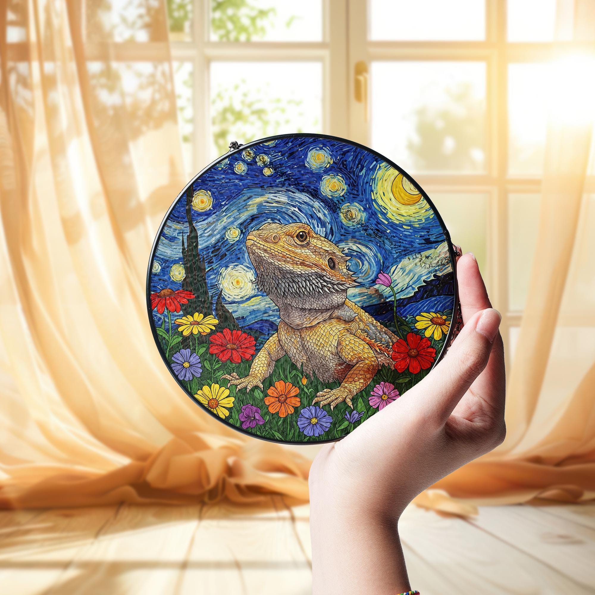 Bearded Dragon Glass Gift for Mom – Unique Lizard Window Hanging for Reptile Lover – Mother’s Day Pet Owner Gift for Her