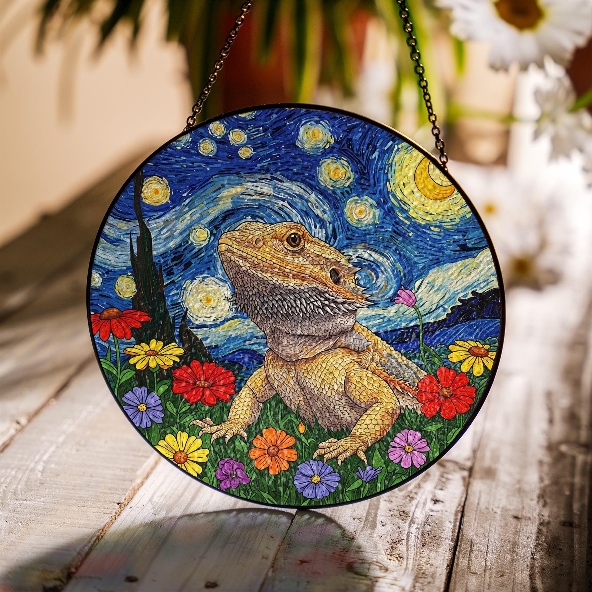 Bearded Dragon Glass Gift for Mom – Unique Lizard Window Hanging for Reptile Lover – Mother’s Day Pet Owner Gift for Her