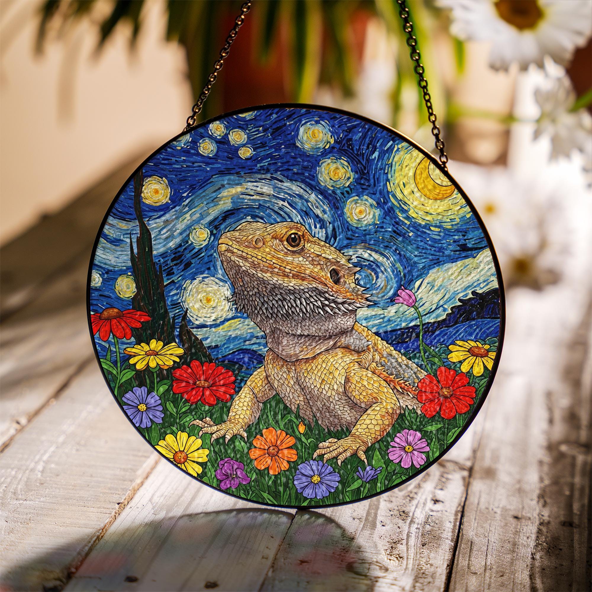 Bearded Dragon Glass Gift for Mom – Unique Lizard Window Hanging for Reptile Lover – Mother’s Day Pet Owner Gift for Her
