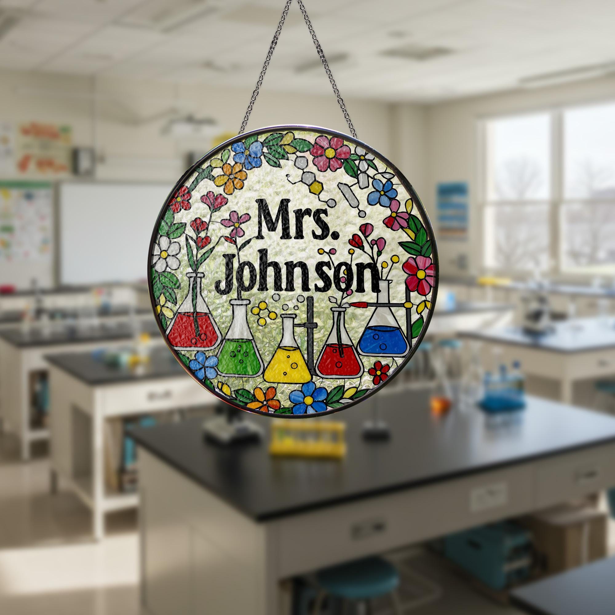 Science Teacher Glass Suncatcher, Custom Name Gift, Chemistry Classroom Decor,Teacher Appreciation Gift,End of Year Present,Gift For Teacher