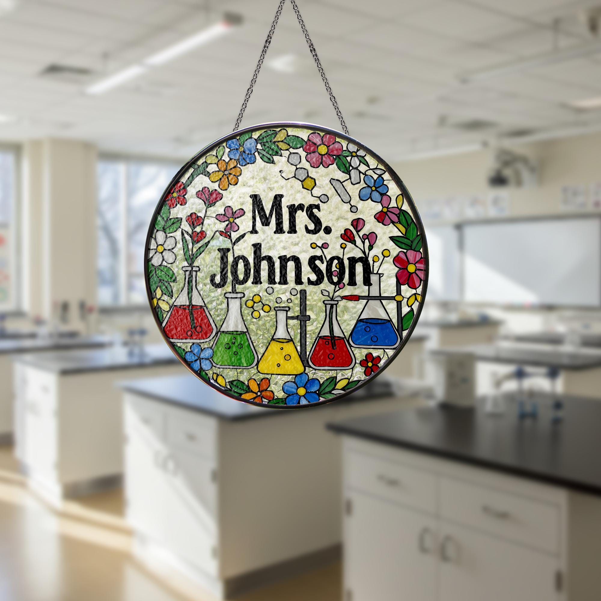 Science Teacher Glass Suncatcher, Custom Name Gift, Chemistry Classroom Decor,Teacher Appreciation Gift,End of Year Present,Gift For Teacher
