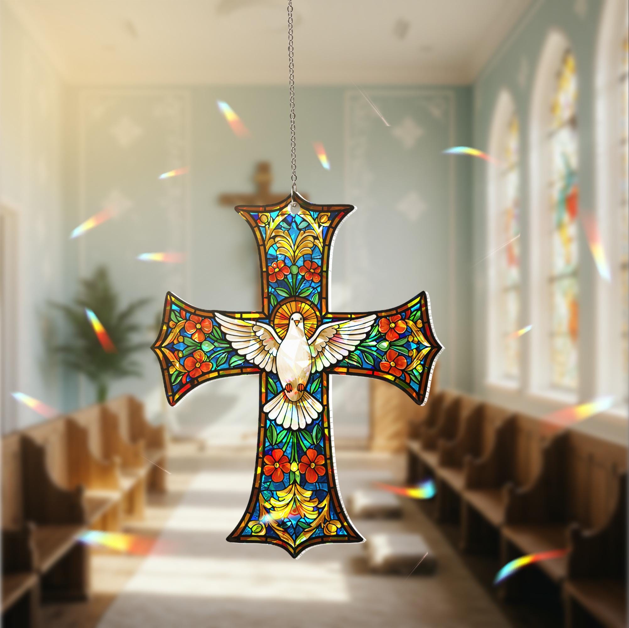 Holy Spirit Dove Holographic Acrylic Hanging Sign Christian Mom Gift, Dove Acrylic Hanging Sign, Religious Decor, Mother’s Day Gift for Her