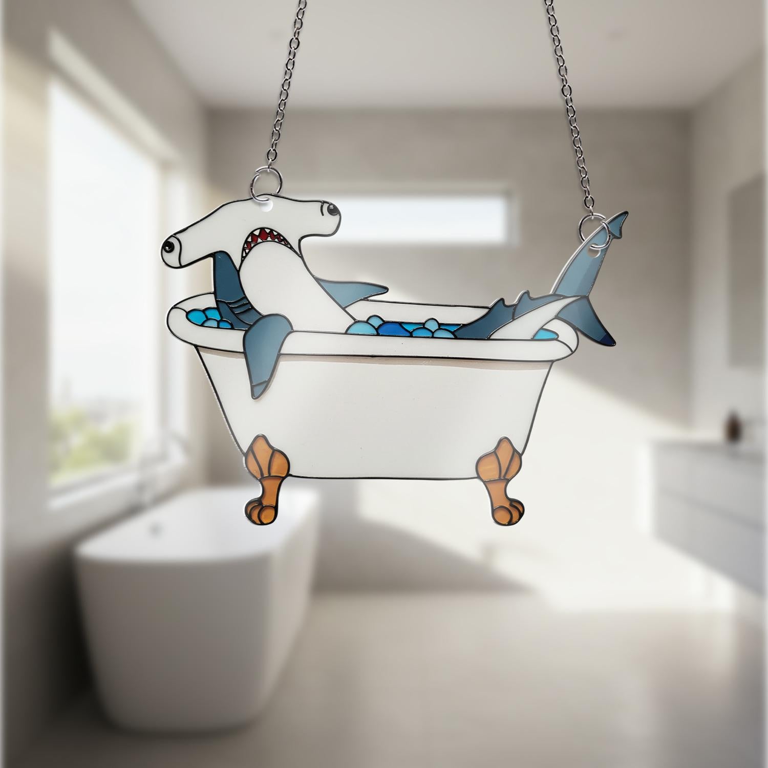 Hammerhead Shark Acrylic Window Hanging, Funny Bathtub Decor, Bathroom Art, Unique Bathroom Decor, Shark Lover Gift, Quirky Window Art