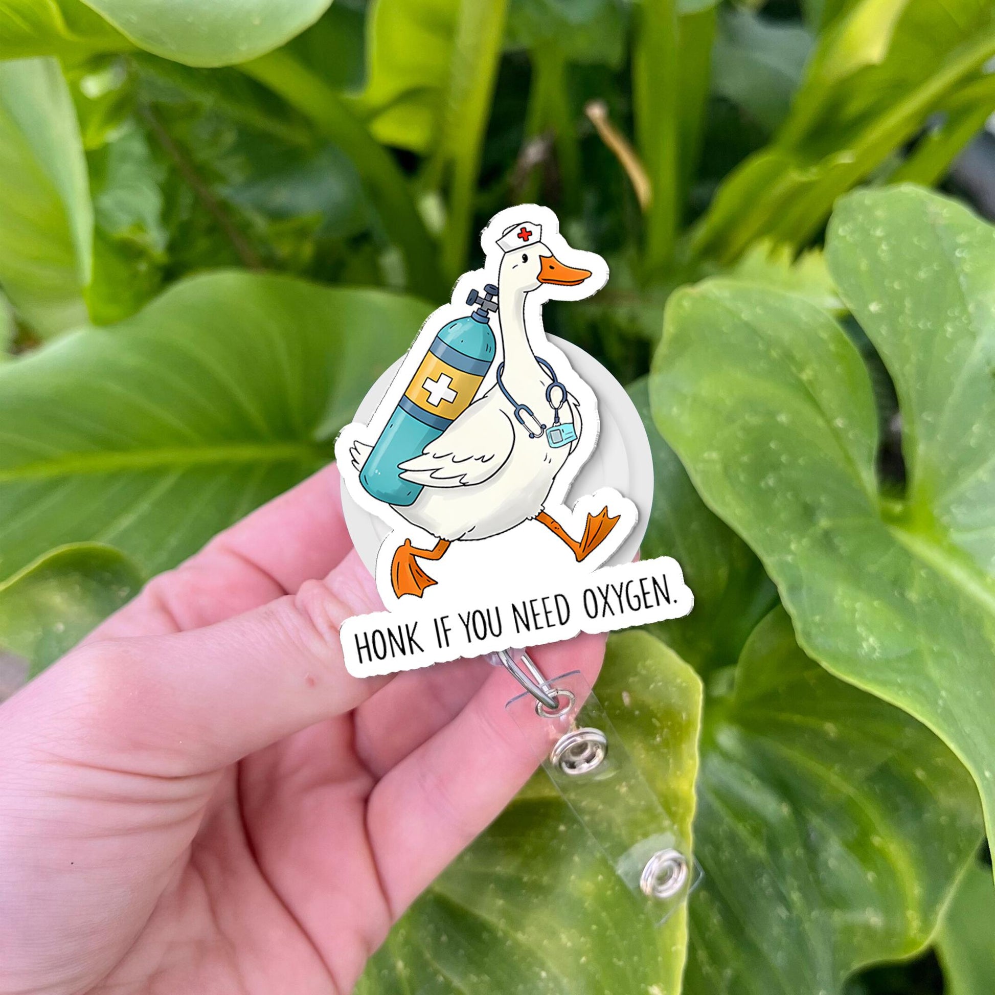 Honk If You Need Oxygen Badge Reel, Funny Silly Goose ID Holder, EMT Respiratory Clip, Nurse Badge, EMS Crew Gift, Er Nurse Gift,Funny Badge