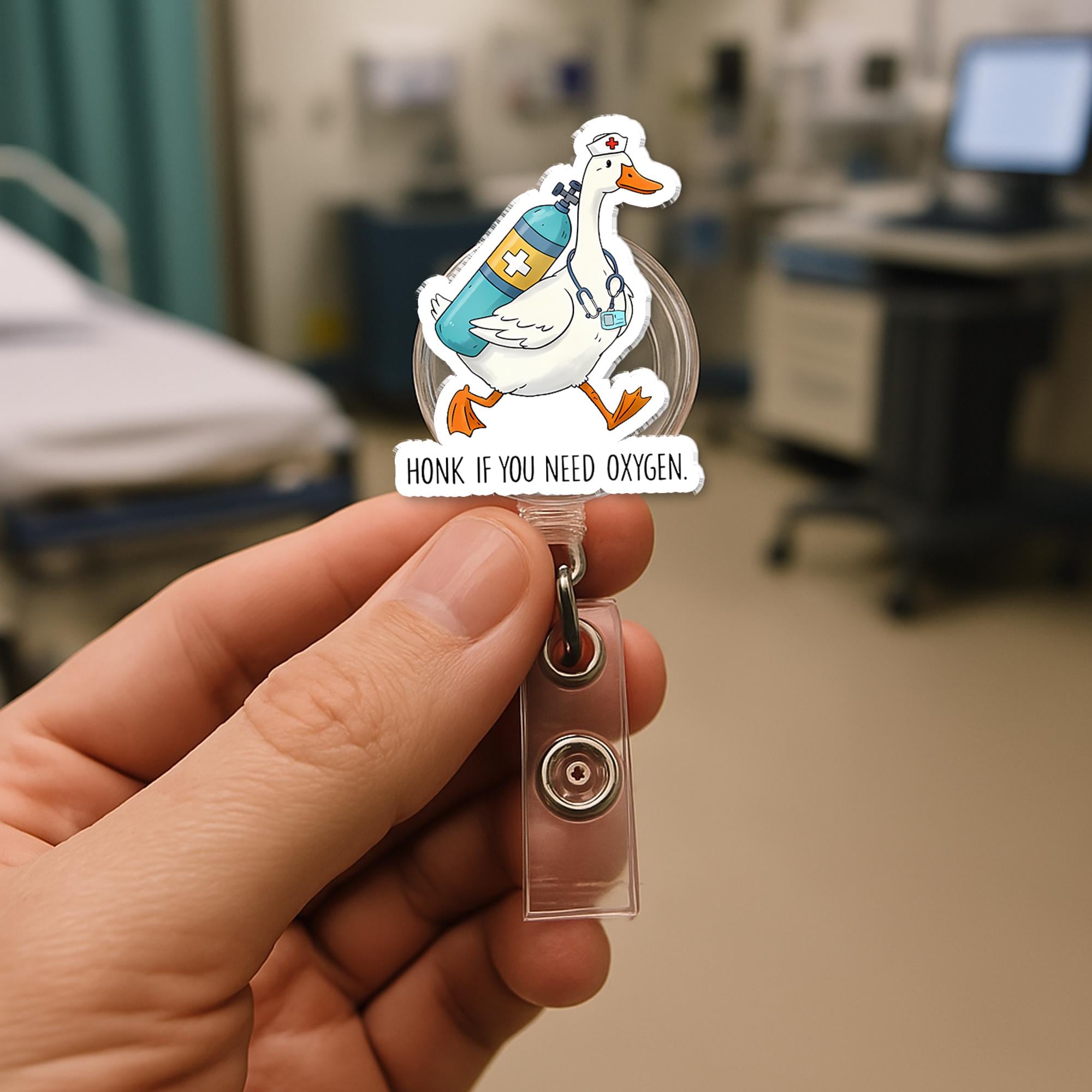 Honk If You Need Oxygen Badge Reel, Funny Silly Goose ID Holder, EMT Respiratory Clip, Nurse Badge, EMS Crew Gift, Er Nurse Gift,Funny Badge