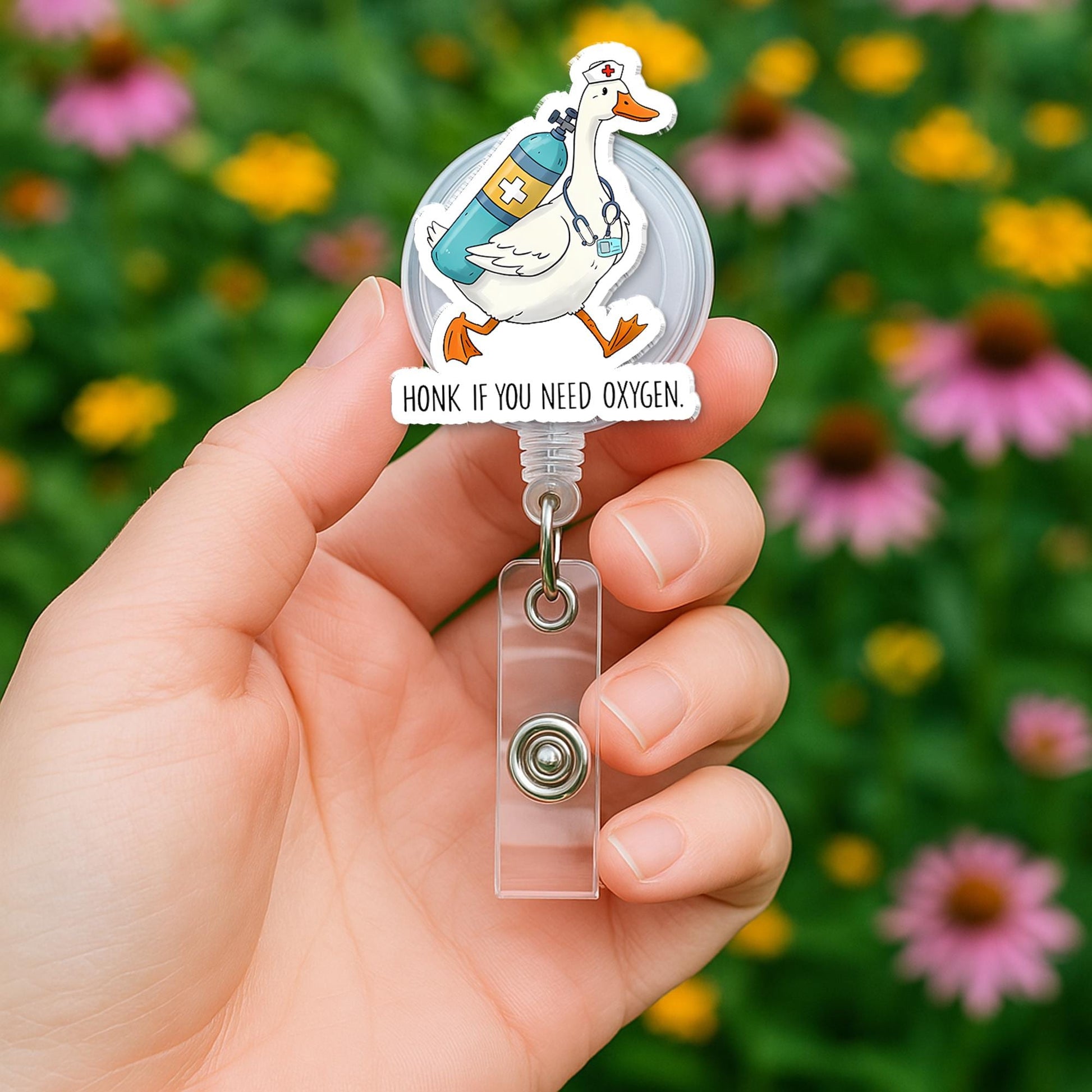 Honk If You Need Oxygen Badge Reel, Funny Silly Goose ID Holder, EMT Respiratory Clip, Nurse Badge, EMS Crew Gift, Er Nurse Gift,Funny Badge