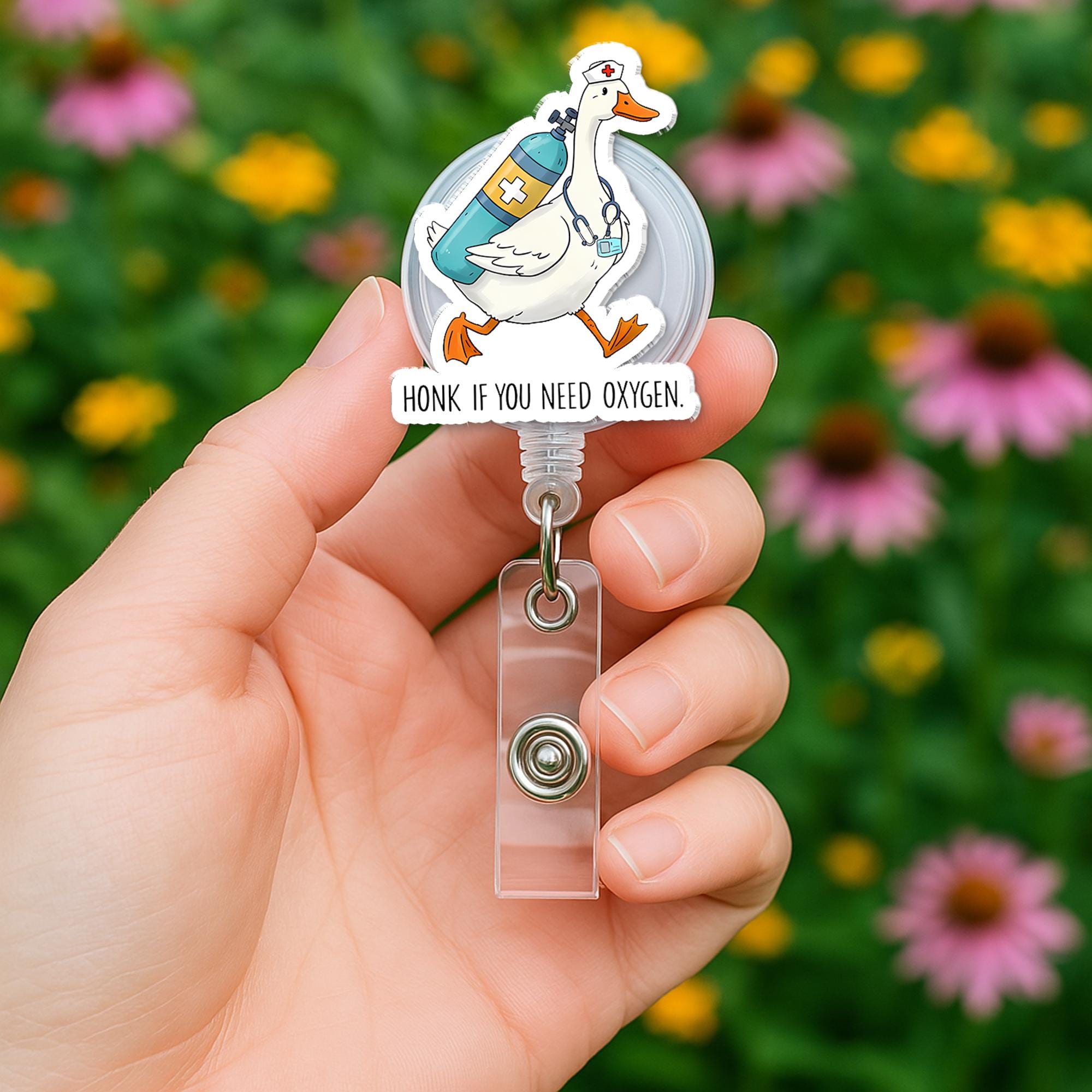 Honk If You Need Oxygen Badge Reel, Funny Silly Goose ID Holder, EMT Respiratory Clip, Nurse Badge, EMS Crew Gift, Er Nurse Gift,Funny Badge