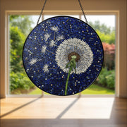 Dandelion Glass Suncatcher, Blue Mosaic Window Hanging, Nature Art Panel, Gift for Mom, Wish Flower Decor, Garden Lover Gift, Mom Gift