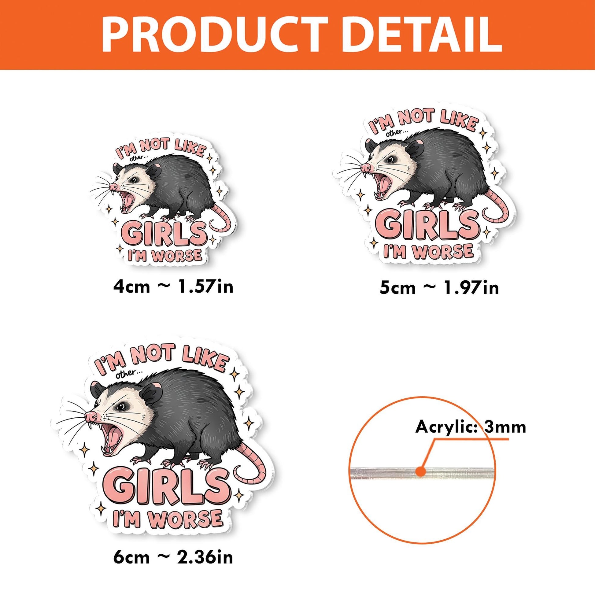 Funny Opossum Badge Reel Not Like Other Girls I'm Worse Sassy Retractable ID Holder Cute Animal Nurse Teacher Office Gift Accessory