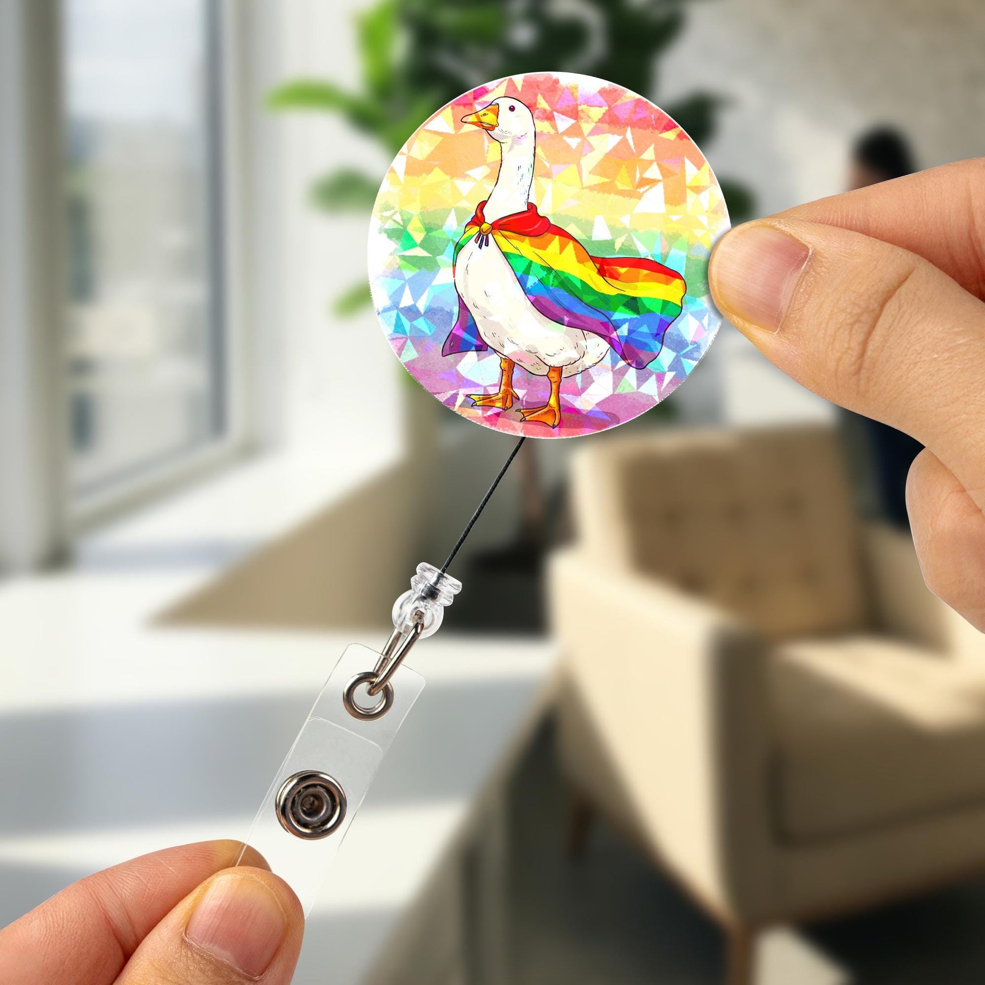 Pride Goose Badge Reel – Funny LGBTQ+ ID Holder – Rainbow Goose Clip for Nurses, Teachers, Workers – Retractable Badge with Sass