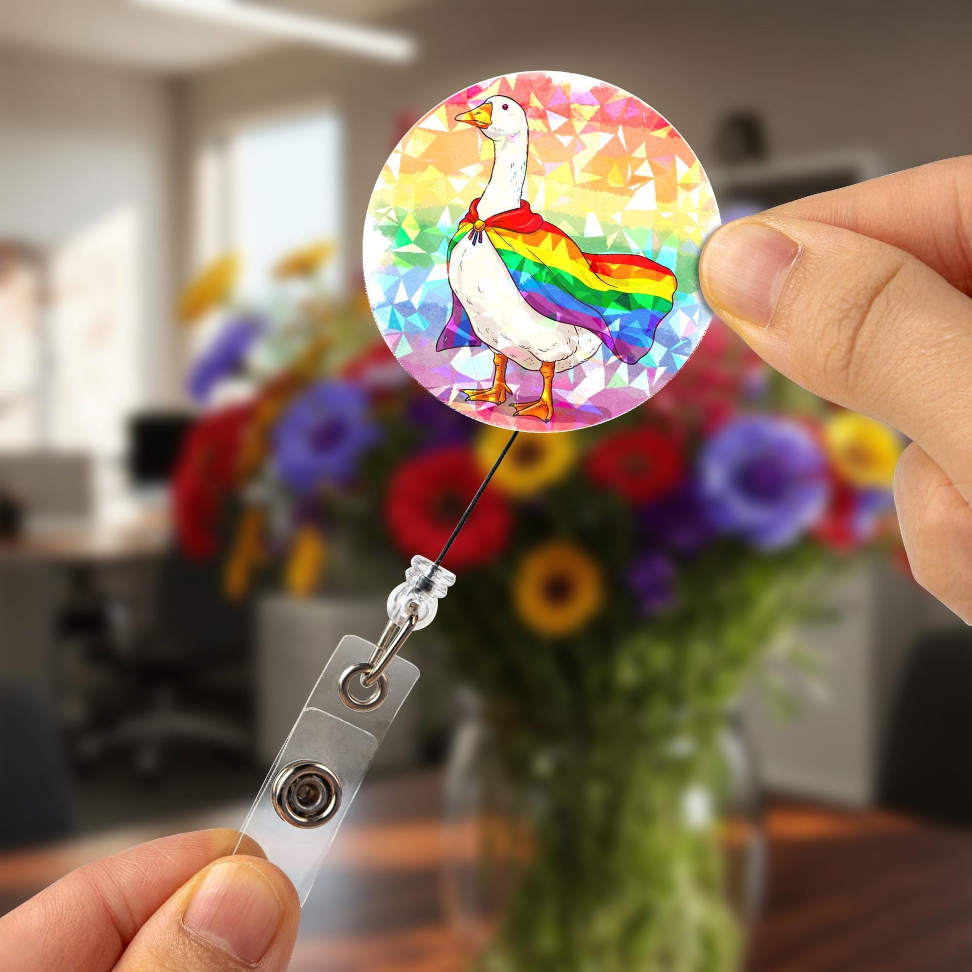 Pride Goose Badge Reel – Funny LGBTQ+ ID Holder – Rainbow Goose Clip for Nurses, Teachers, Workers – Retractable Badge with Sass