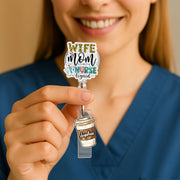 Custom Wife Mom Nurse Legend Badge Reel – Personalized ID Holder for Nurses – Coffee Cup Daisy Name Tag Clip – Mother’s Day Gift, Nurse Moms