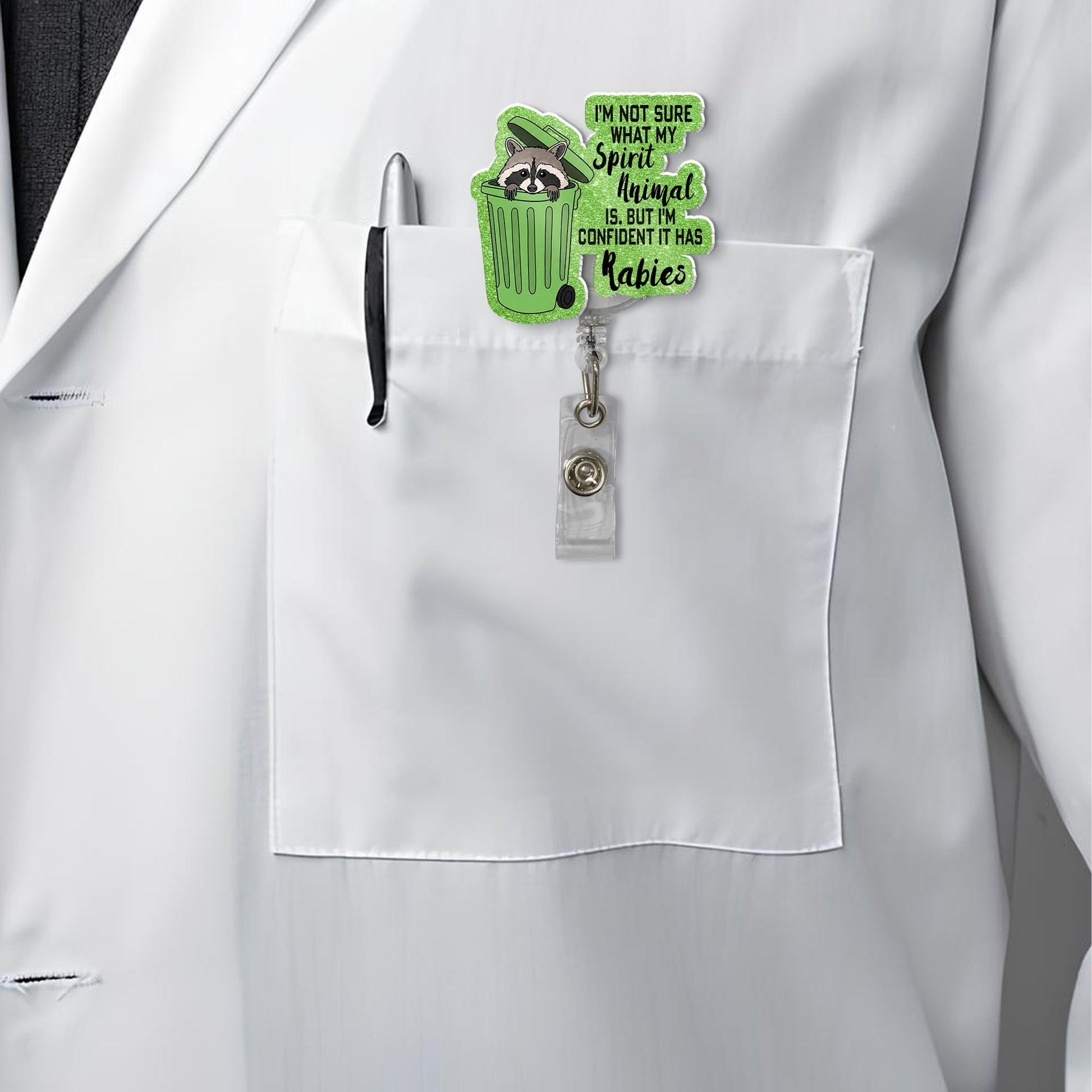 I'm not sure what my Spirit Animal is ,but I'm confident it has Rabies, Funny Nurse Gift, RN ID Holder, Sarcastic Gift, Funny Gift, Raccoon