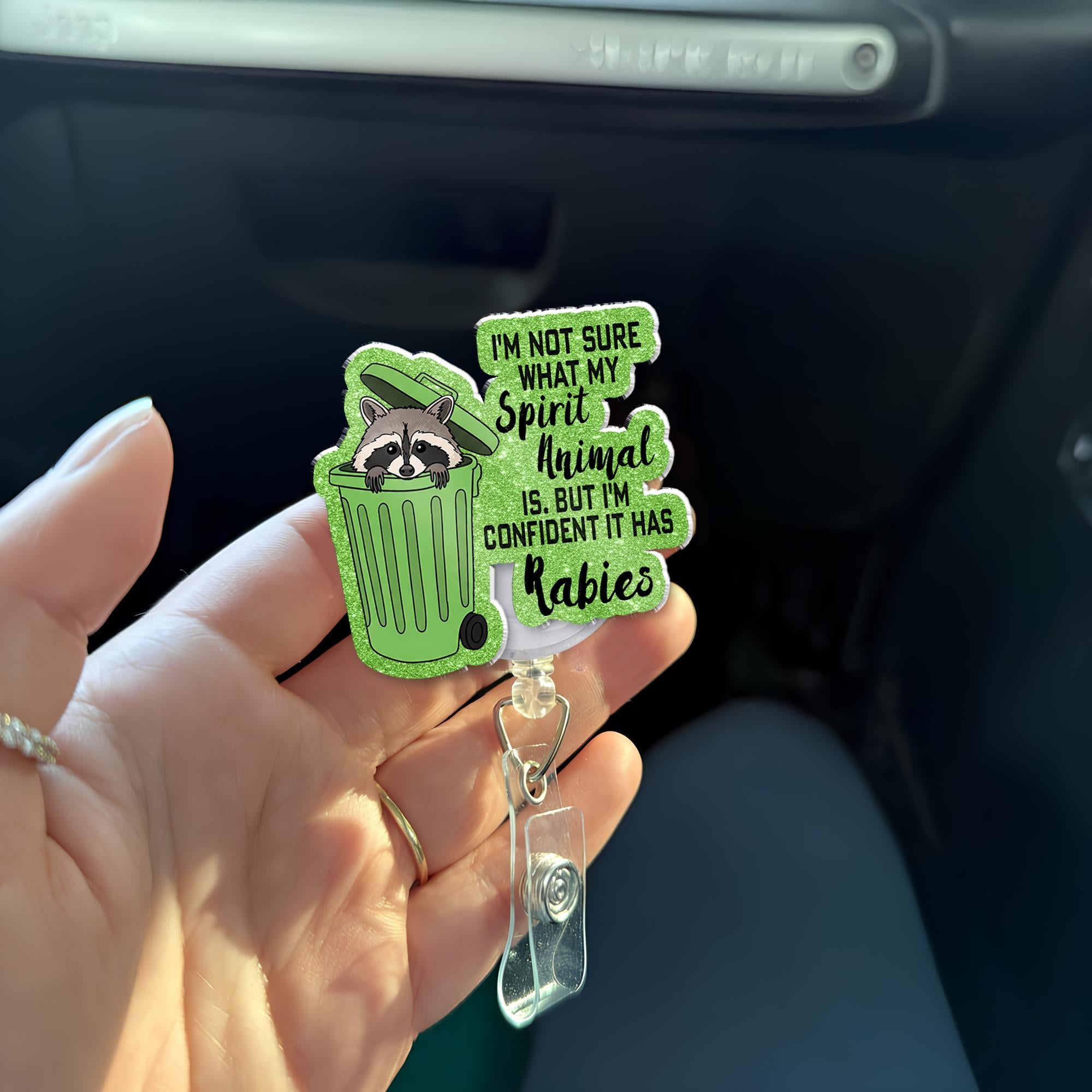I'm not sure what my Spirit Animal is ,but I'm confident it has Rabies, Funny Nurse Gift, RN ID Holder, Sarcastic Gift, Funny Gift, Raccoon