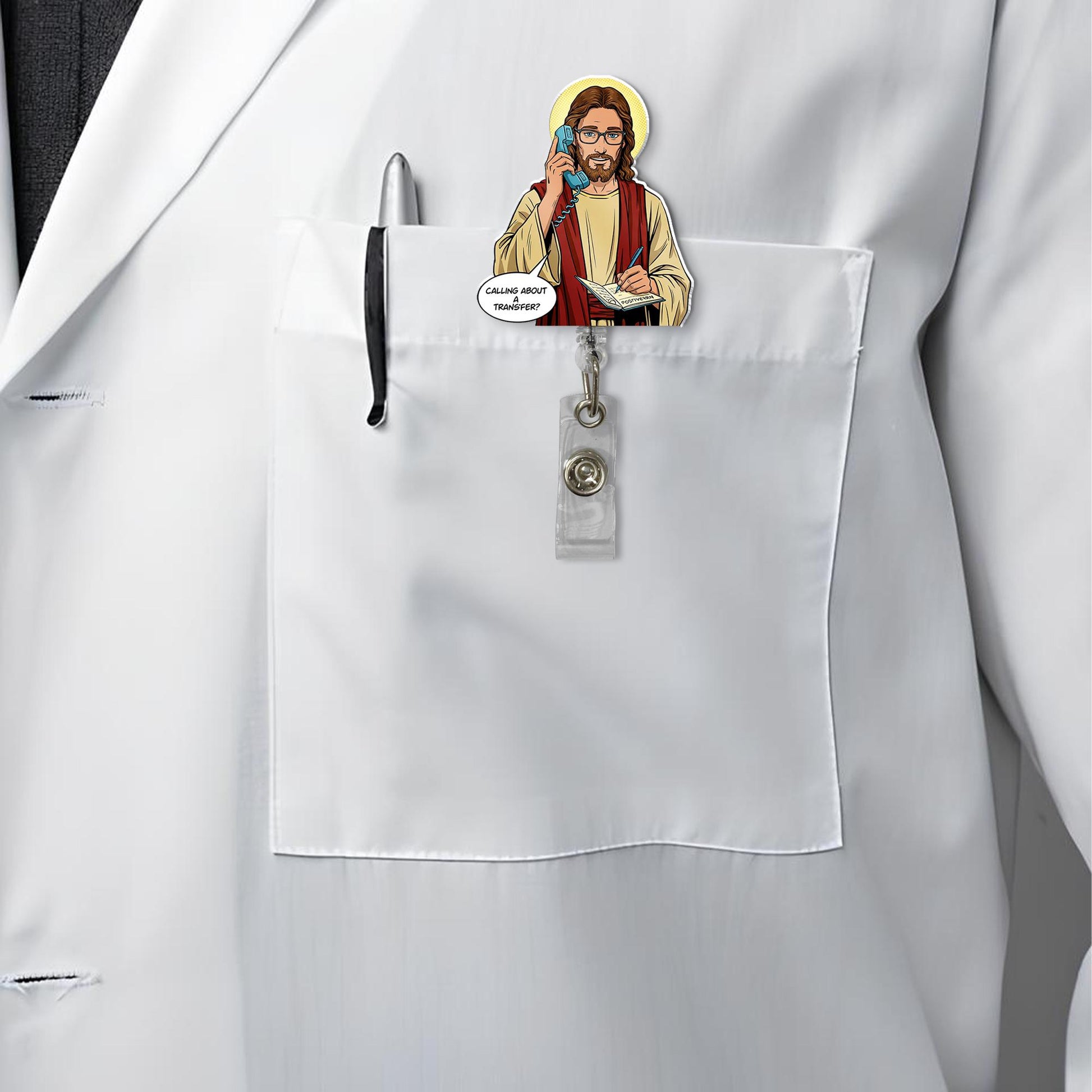 Calling For A Transfer Jesus Badge Reel, Funny Medical Badge Reel, Doctor ID Holder, Jesus Badge Clip, Christian Gift, Nurse Badge Reel Gift