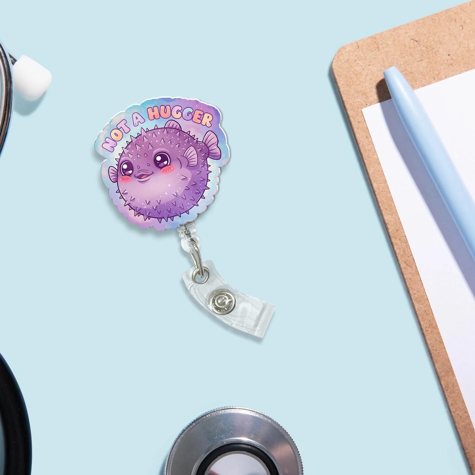 Not A Hugger Badge Reel, Funny Puffer Fish Badge Reel, Nurse Badge Reel, Gift For Teacher/Nurse/ Doctor,  Medical Student Id Holder