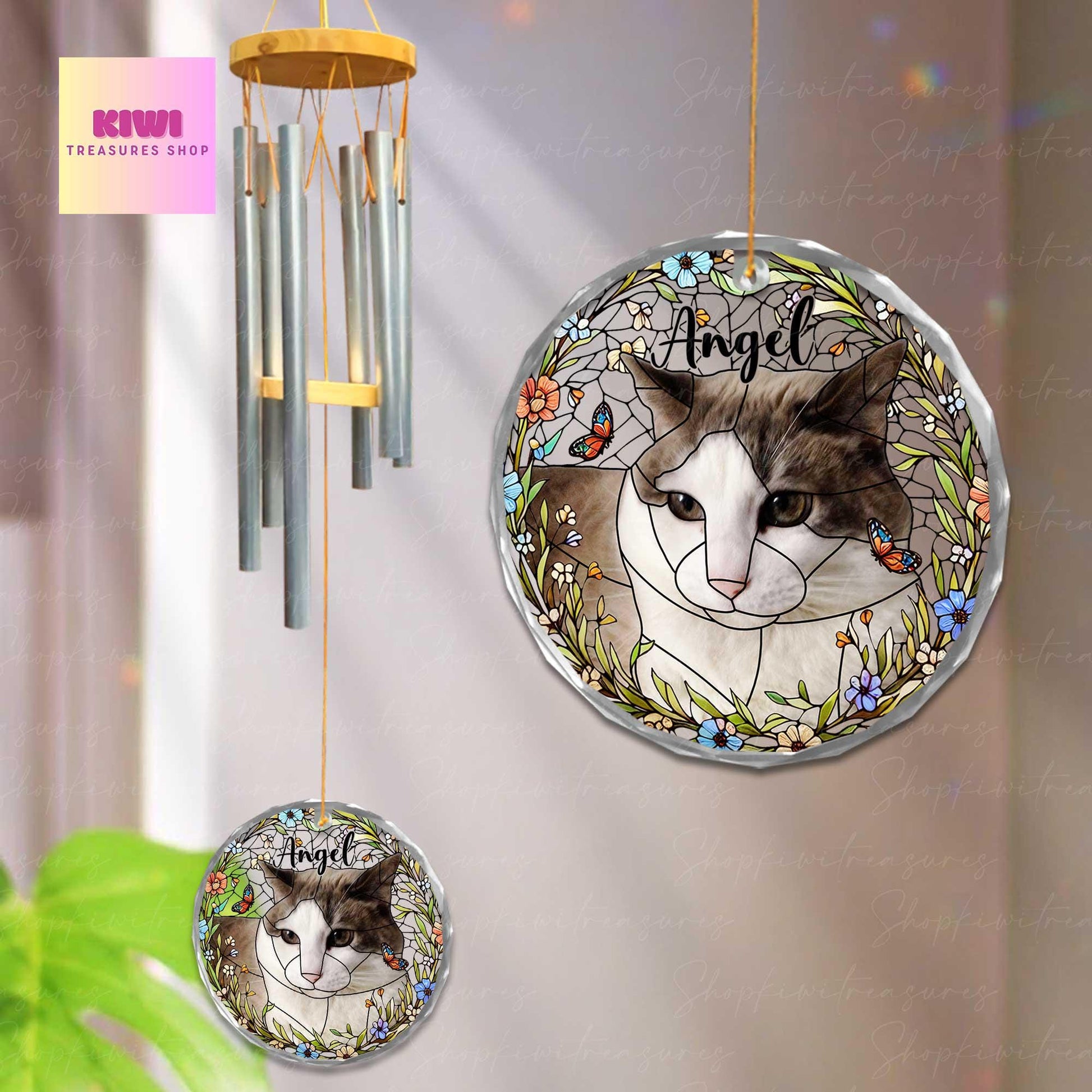 Pet Photo Windchime Gift for Mom, Memorial Cat Dog Wind Chime with Picture glass ornament, Personalized Mother's Day Garden Gift for Loss