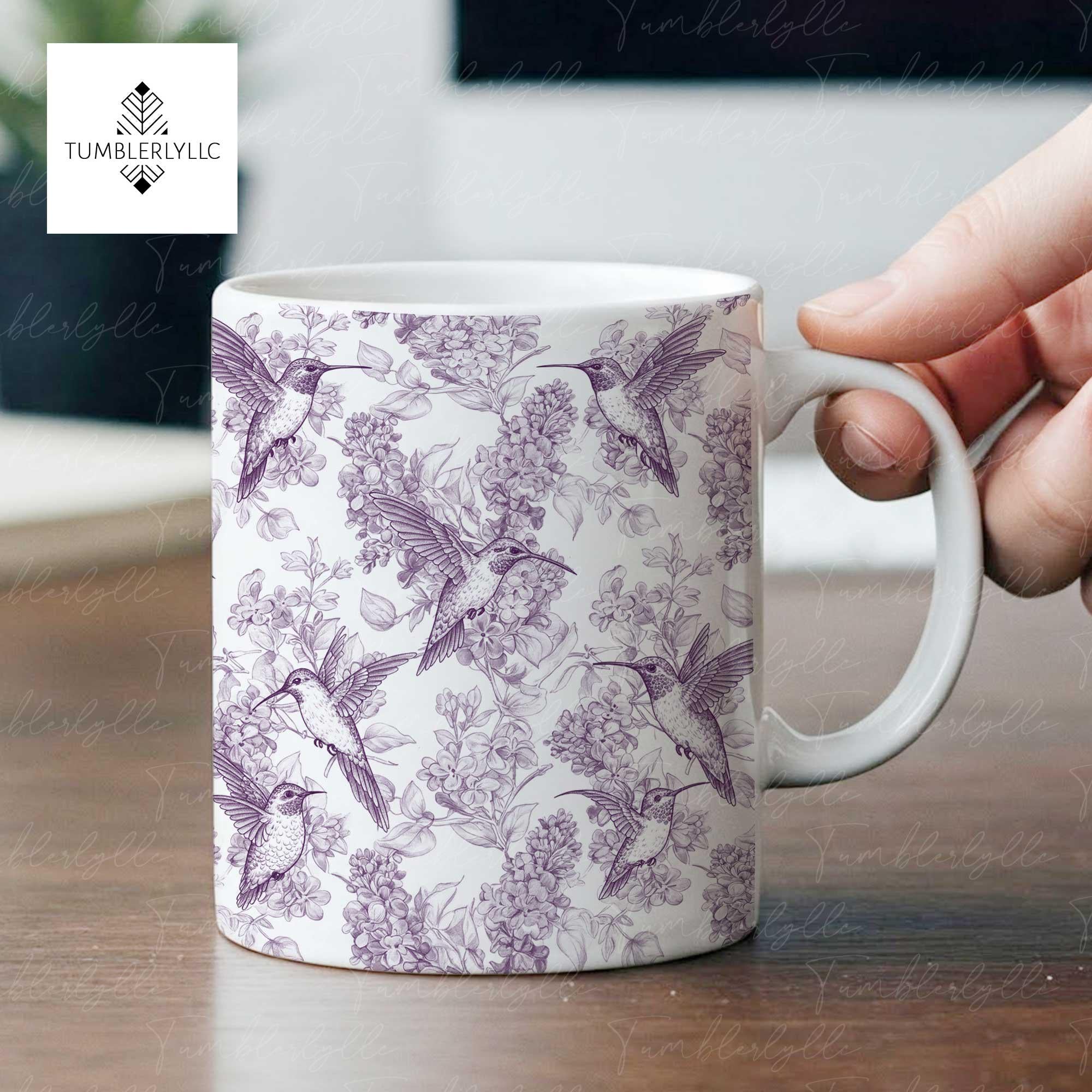 Toile de Jouy Hummingbird Mug | Purple Lilac Floral Coffee Cup | Bird Lover Gift | Vintage Aesthetic French Style Mug | Mother's Day Tea Mug