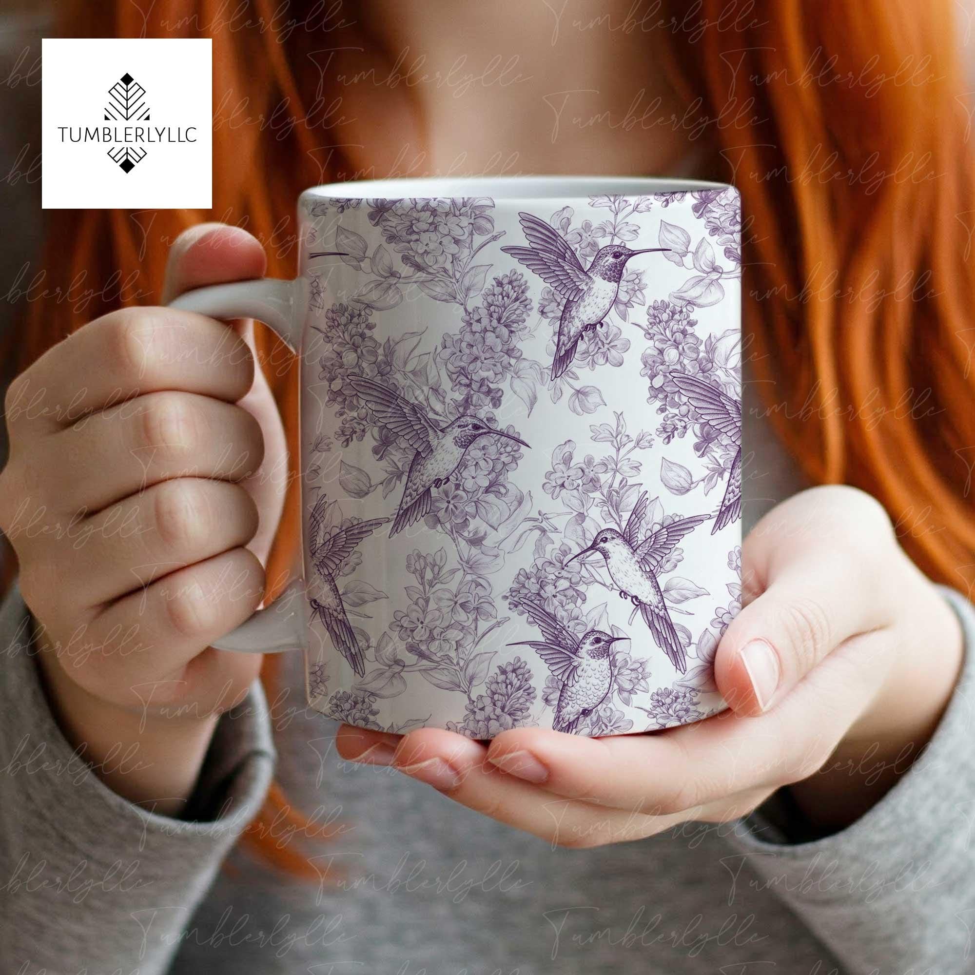 Toile de Jouy Hummingbird Mug | Purple Lilac Floral Coffee Cup | Bird Lover Gift | Vintage Aesthetic French Style Mug | Mother's Day Tea Mug