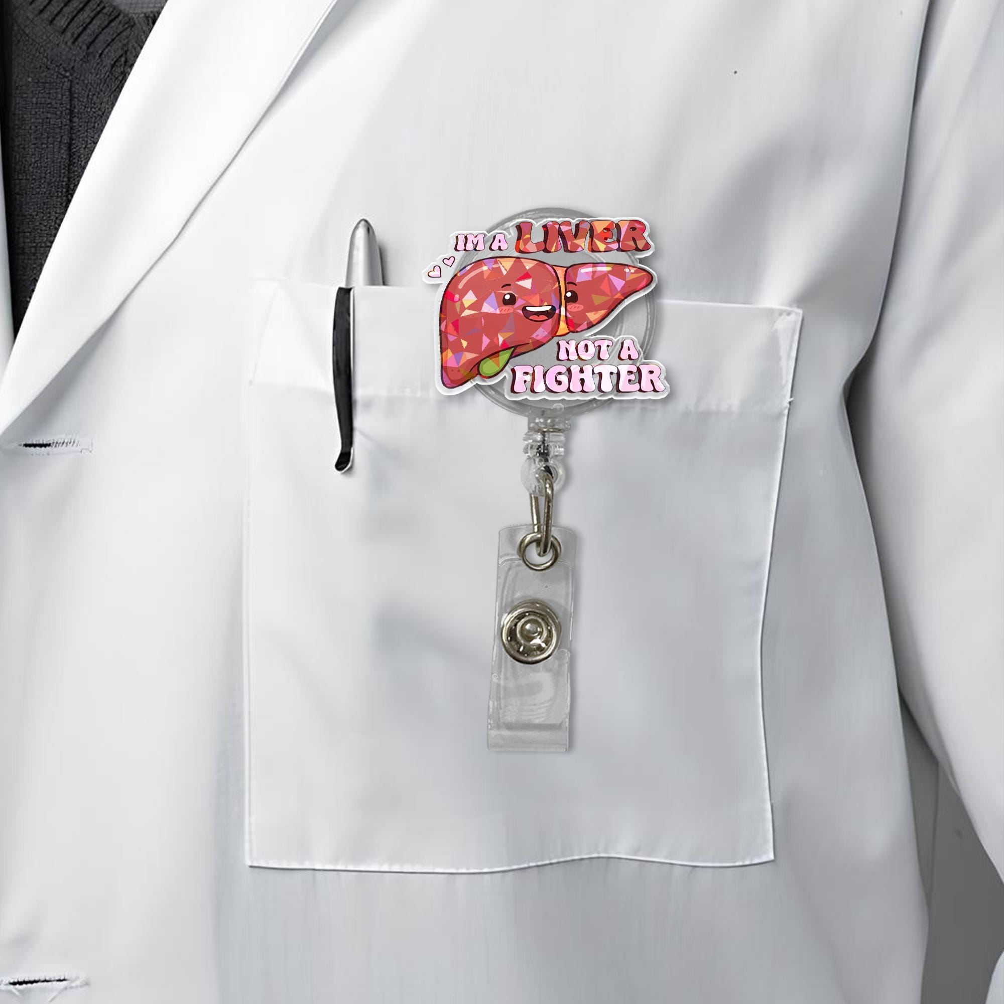 Funny Liver Badge Reel | I'm a Liver Not a Fighter | Holographic ID Holder | Nurse Clip | Medical Pun Gift | Cute Hospital Badge