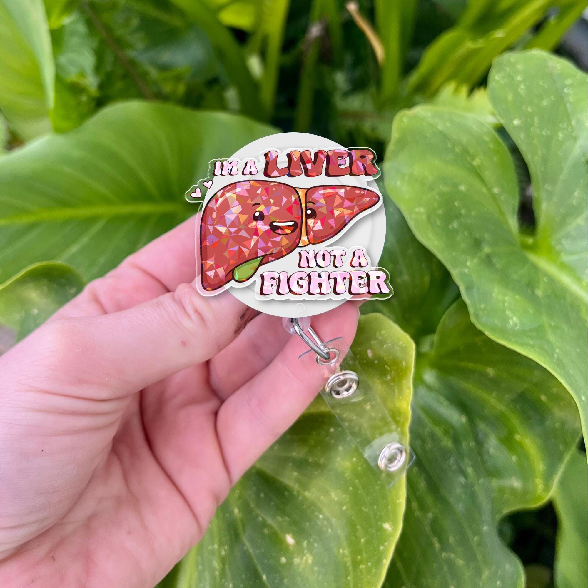 Funny Liver Badge Reel | I'm a Liver Not a Fighter | Holographic ID Holder | Nurse Clip | Medical Pun Gift | Cute Hospital Badge