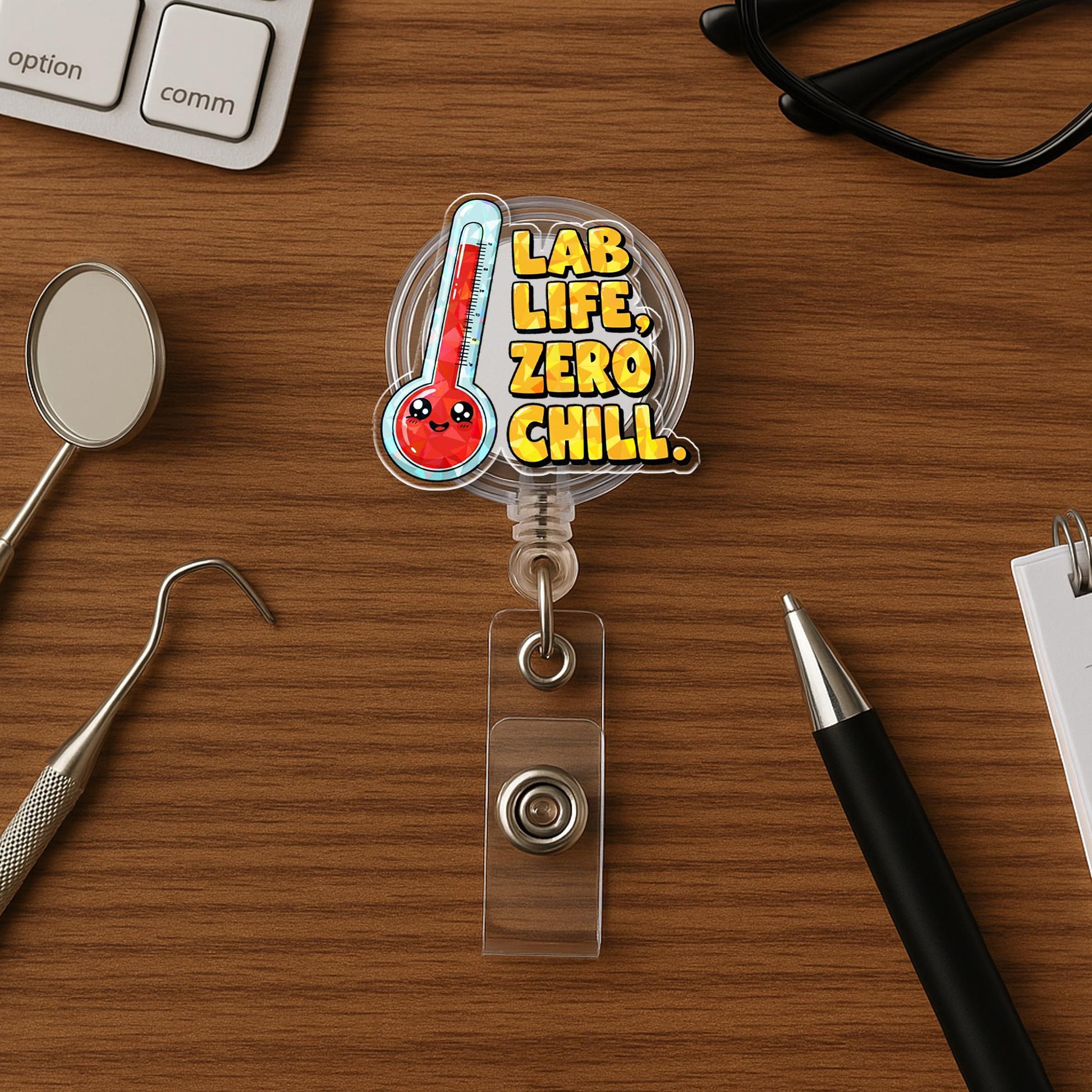 Lab Life Zero Chill Badge Reel | Funny Holographic ID Holder | Lab Tech Gift | Science Badge Clip | Cute Chemistry Pun Badge