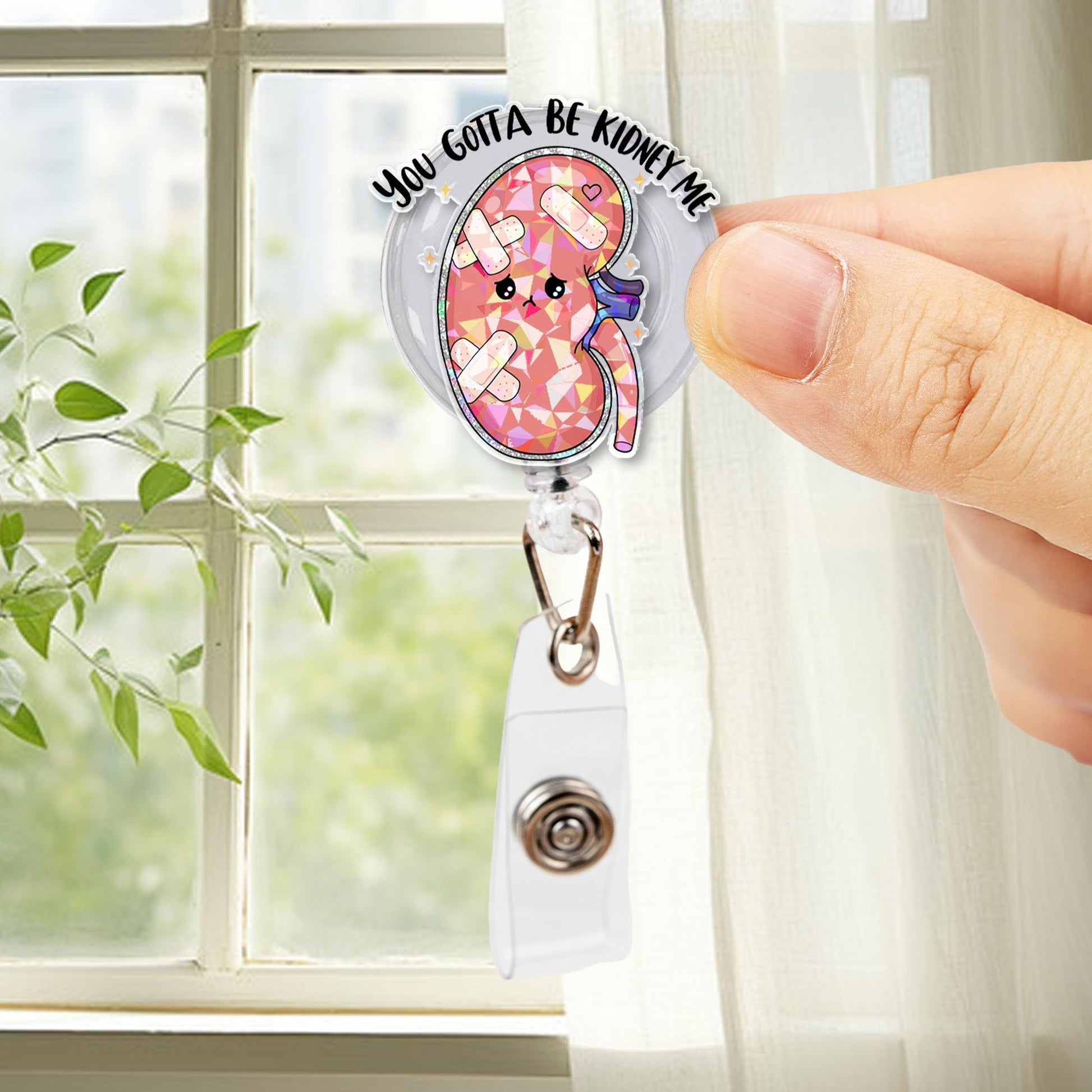 You Gotta Be Kidney Me Badge Reel | Funny Holographic ID Holder | Nephrology Gift | Cute Organ Pun Clip | Nurse Tech Badge Reel