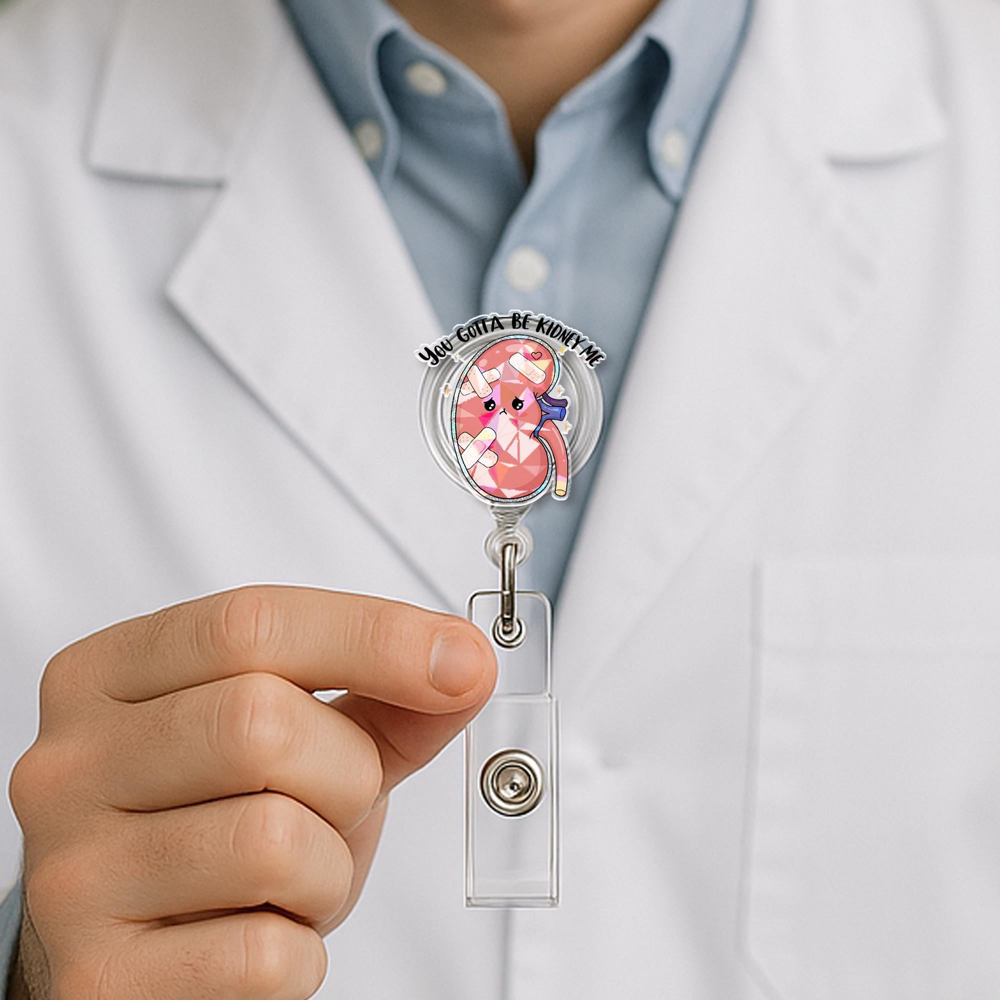You Gotta Be Kidney Me Badge Reel | Funny Holographic ID Holder | Nephrology Gift | Cute Organ Pun Clip | Nurse Tech Badge Reel