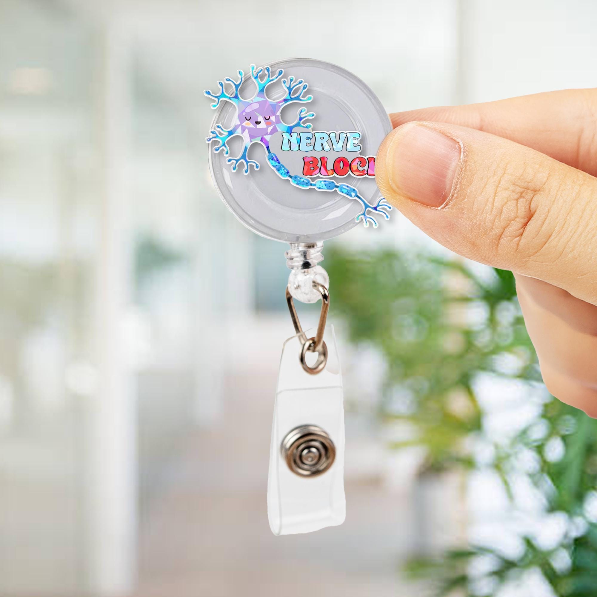 Nerve Block Badge Reel | Funny Holographic ID Holder | Anesthesiology Gift | Neuro Pun Badge | Medical Staff Clip | OR Nurse Reel