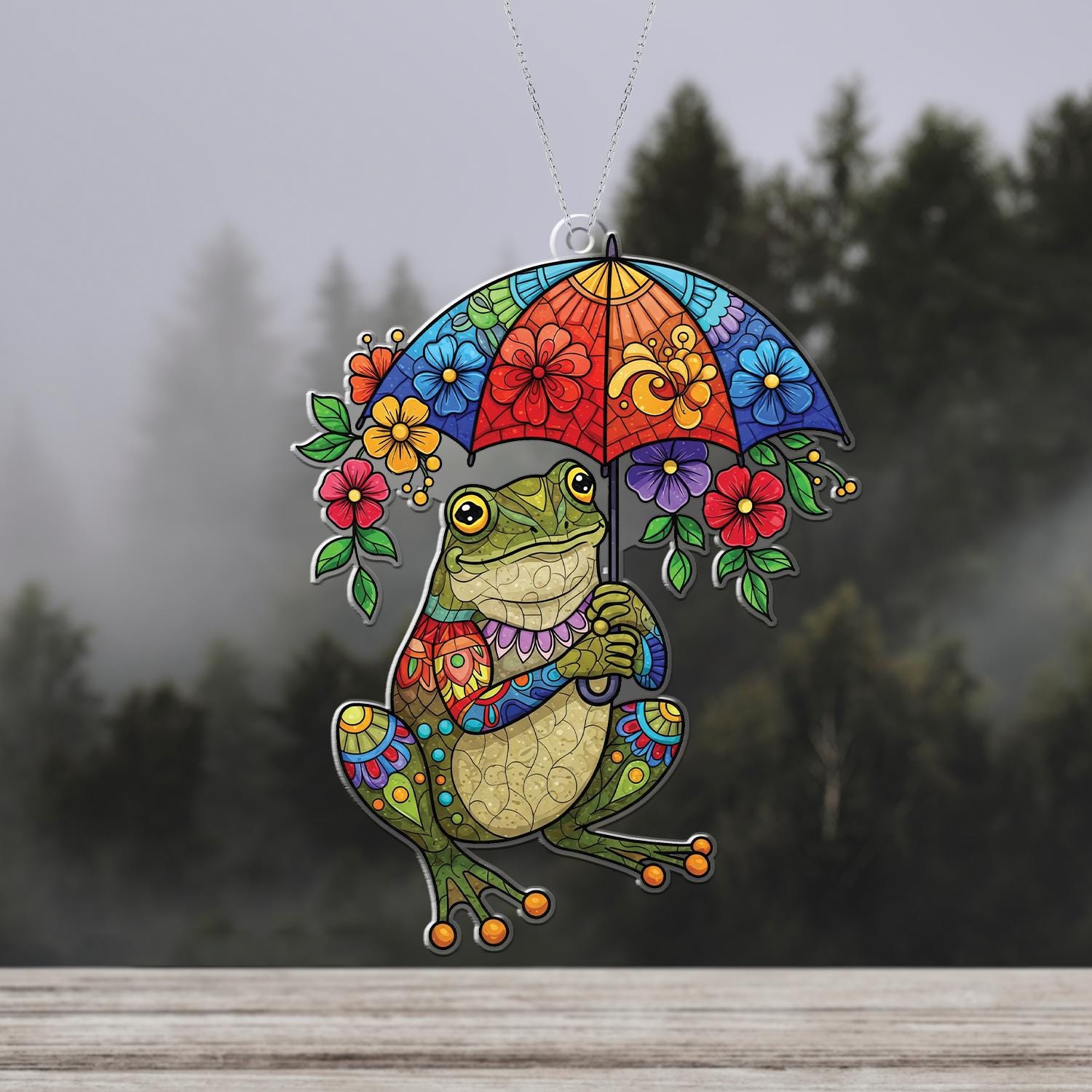 Colorful Frog Umbrella Window Hanging | Acrylic Suncatcher Decor | Whimsical Frog Gift | Flower Frog Art | Mother's Day Window Charm