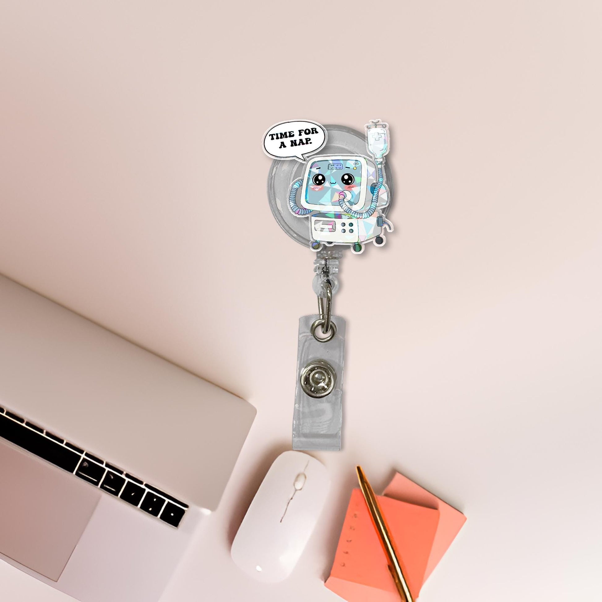 Anesthesia Machine Badge Reel | Time for a Nap ID Clip | Funny Holographic Badge Holder | CRNA Gift | OR Nurse Badge | Anesthetist Clip
