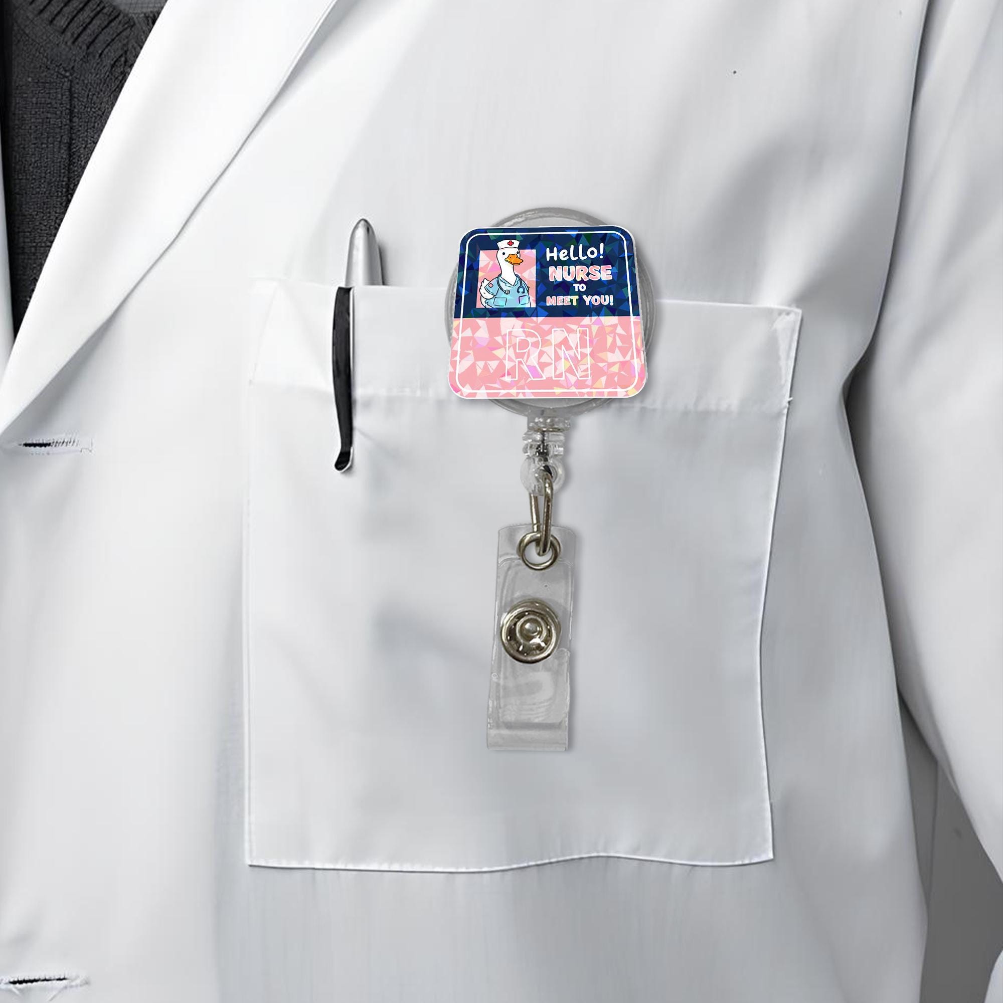 Hello Nurse RN Badge Reel | Funny Goose Nurse ID Clip | Holographic Badge Holder | Cute Nurse Gift | Punny RN Work Accessory