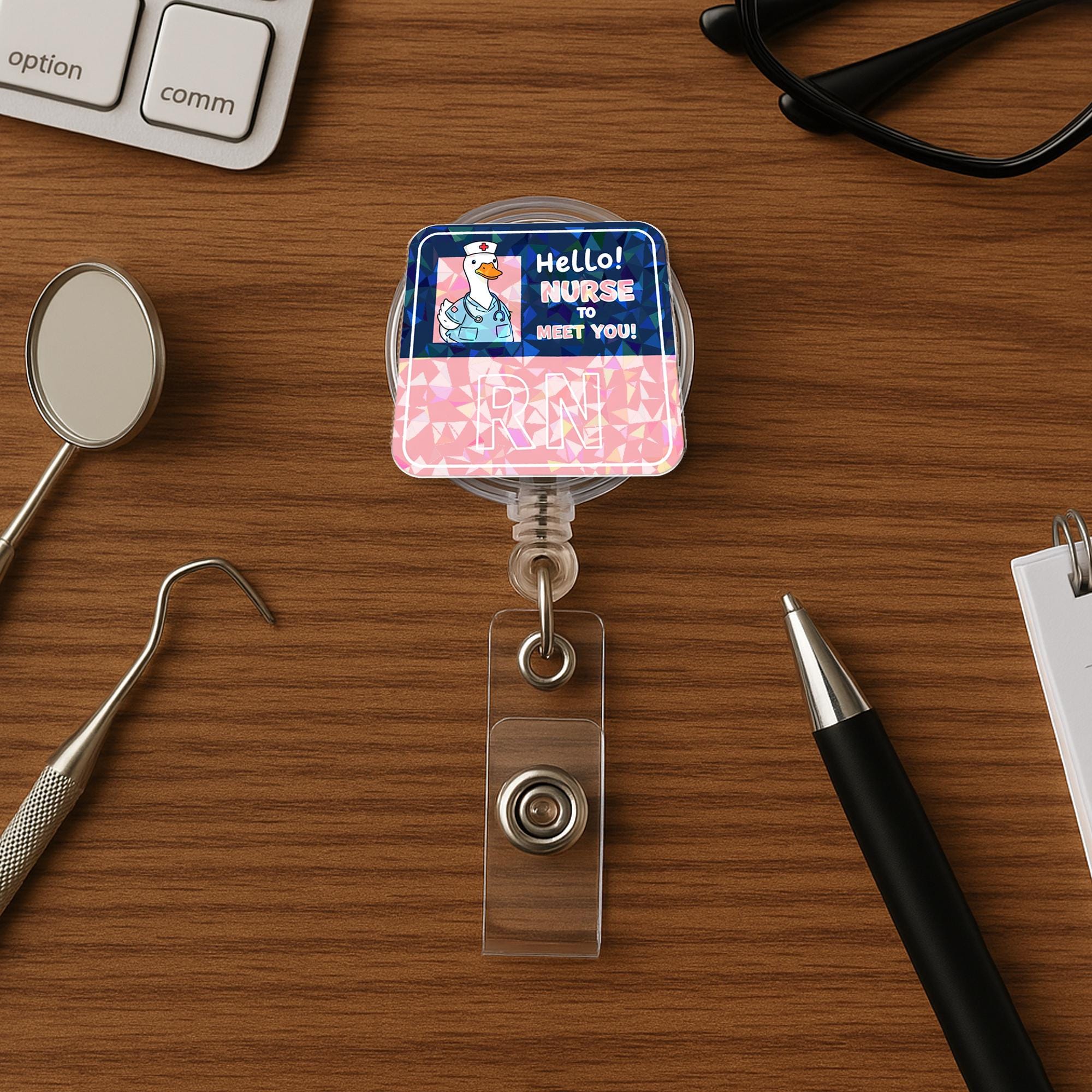 Hello Nurse RN Badge Reel | Funny Goose Nurse ID Clip | Holographic Badge Holder | Cute Nurse Gift | Punny RN Work Accessory
