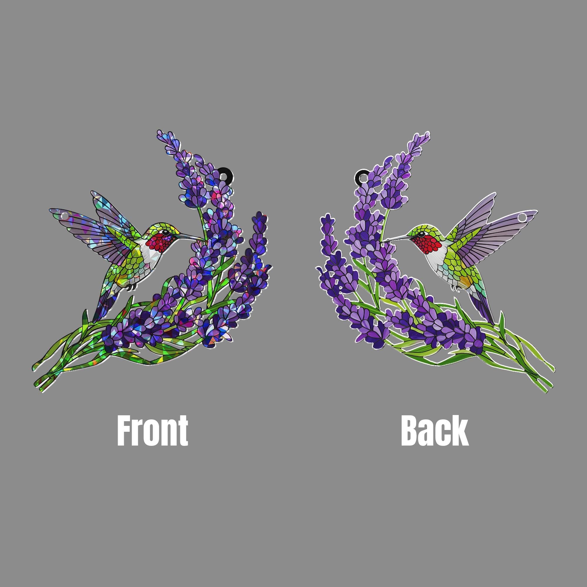 Holographic Hummingbird Suncatcher, Lavender Flower Window Hanging, Mother's Day Gift, Gift for Mom, Acrylic Bird Decor, Bird Lavender Decor