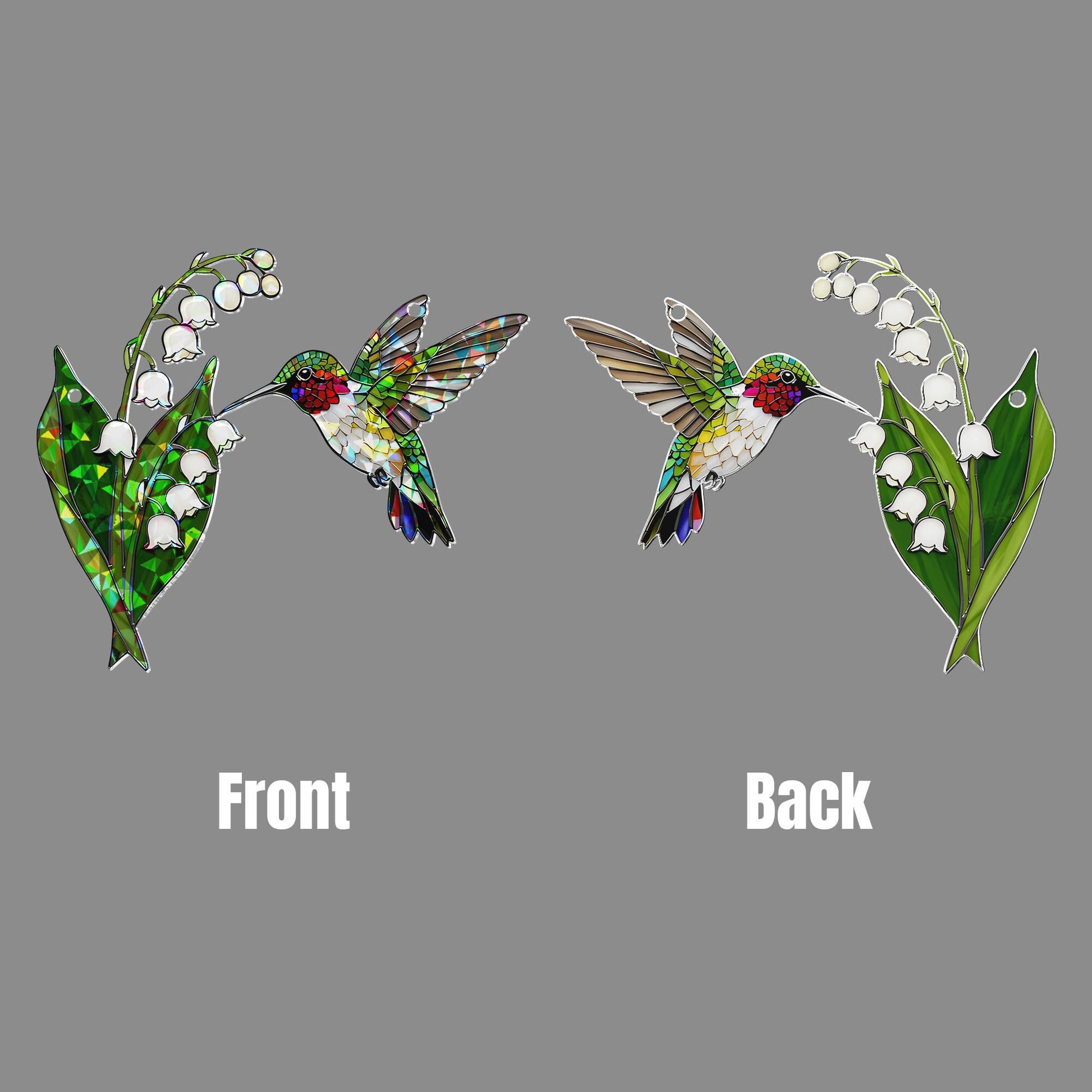 Holographic Hummingbird Suncatcher, Lily of the Valley Window Hanging, Mother's Day Gift, Gift for Mom, Floral Bird Acrylic Decor, Elegant