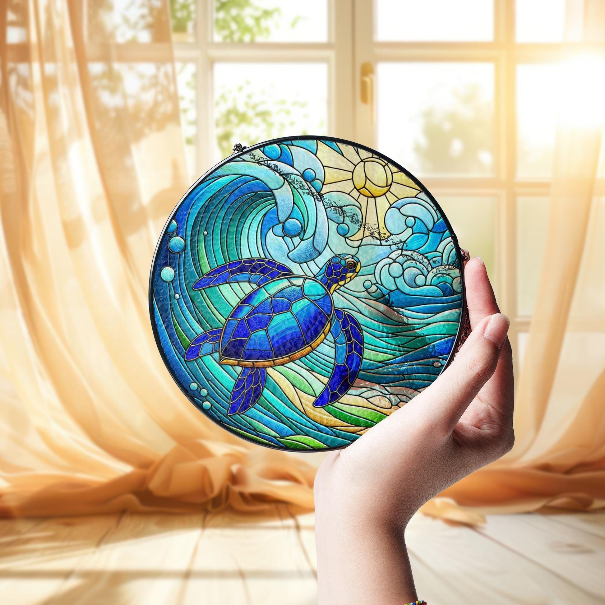 Sea Turtle Glass Suncatcher Gift for Ocean Lover Mom on Mother’s Day – Beach Window Decor for Marine Life Enthusiasts, gift for mom
