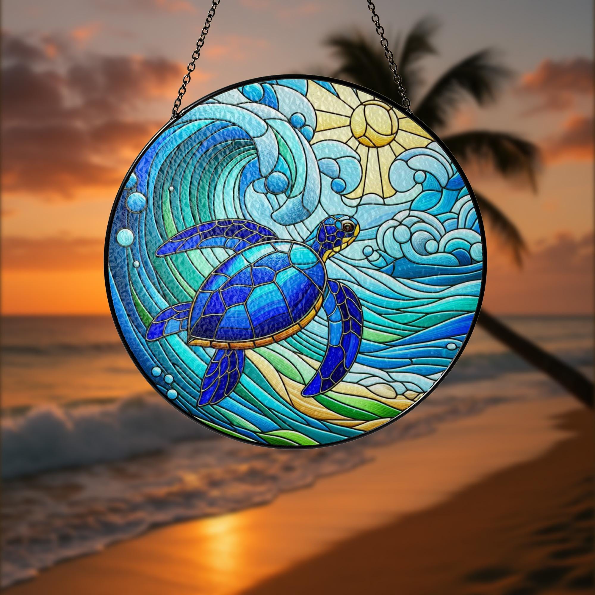 Sea Turtle Glass Suncatcher Gift for Ocean Lover Mom on Mother’s Day – Beach Window Decor for Marine Life Enthusiasts, gift for mom