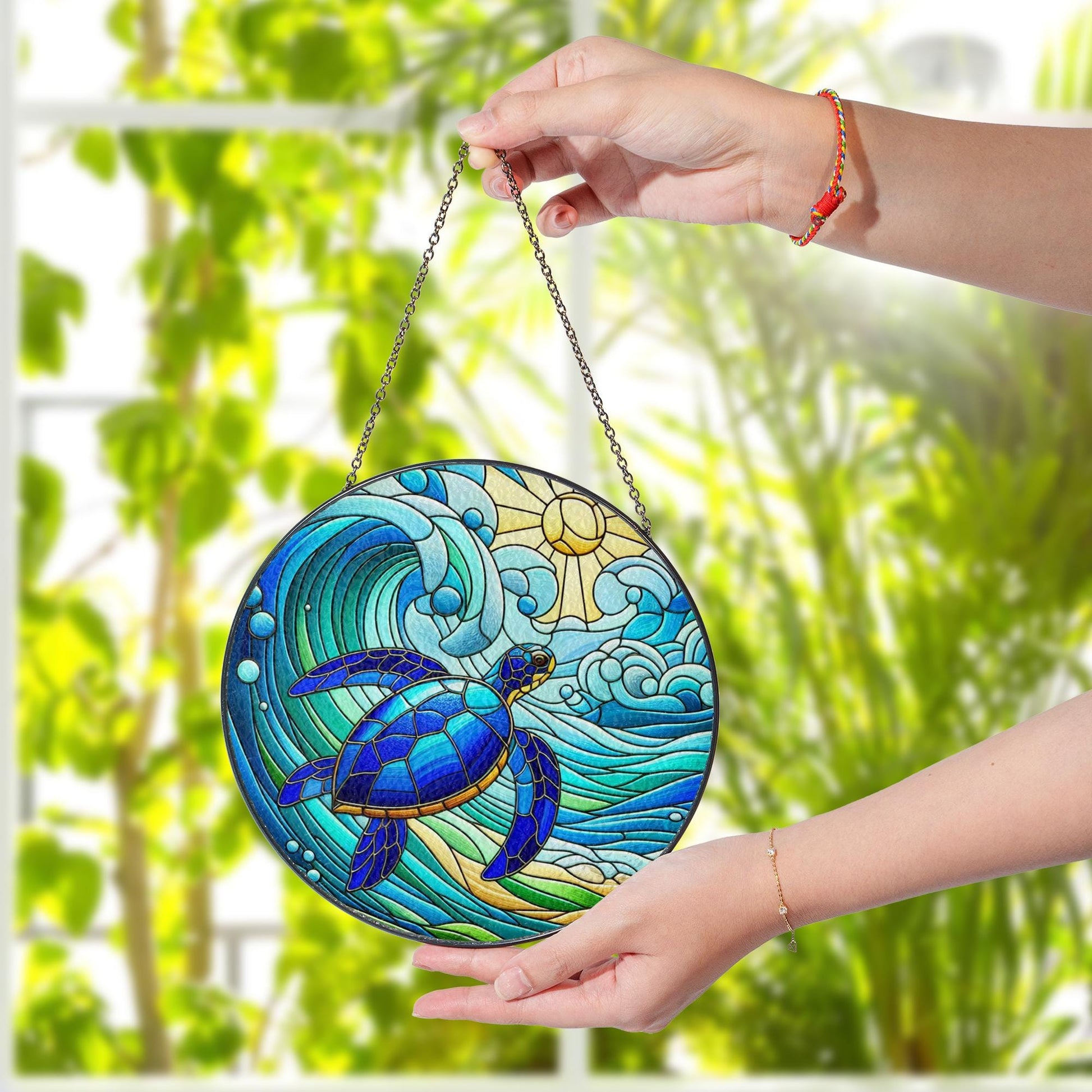 Sea Turtle Glass Suncatcher Gift for Ocean Lover Mom on Mother’s Day – Beach Window Decor for Marine Life Enthusiasts, gift for mom