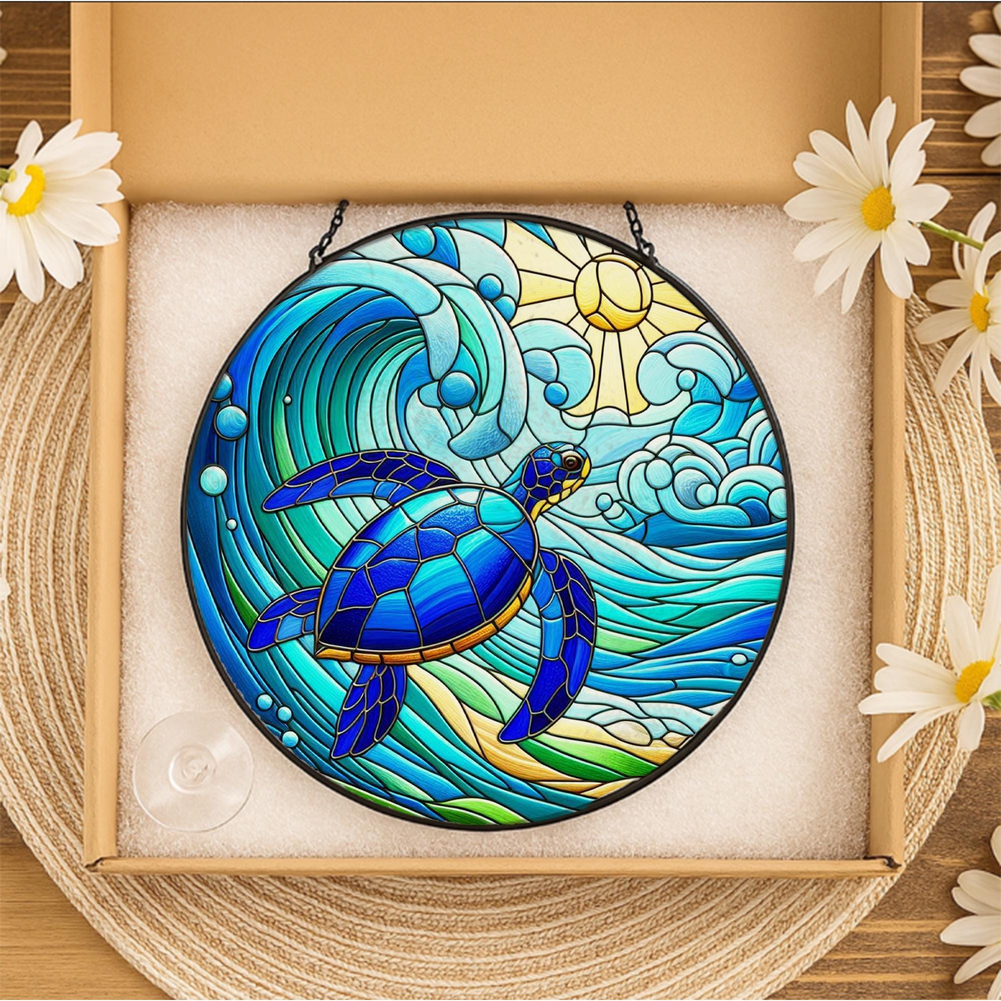 Sea Turtle Glass Suncatcher Gift for Ocean Lover Mom on Mother’s Day – Beach Window Decor for Marine Life Enthusiasts, gift for mom