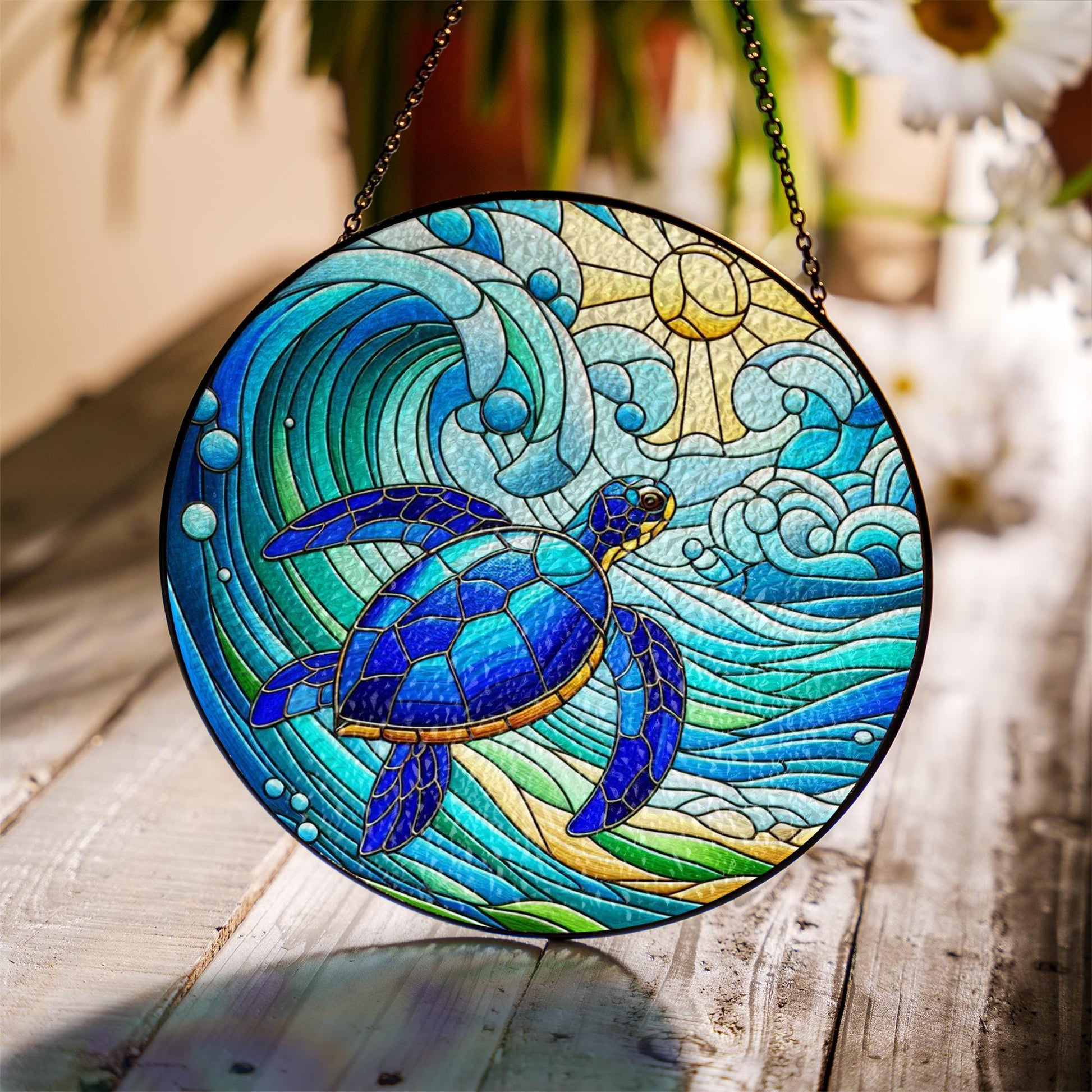 Sea Turtle Glass Suncatcher Gift for Ocean Lover Mom on Mother’s Day – Beach Window Decor for Marine Life Enthusiasts, gift for mom
