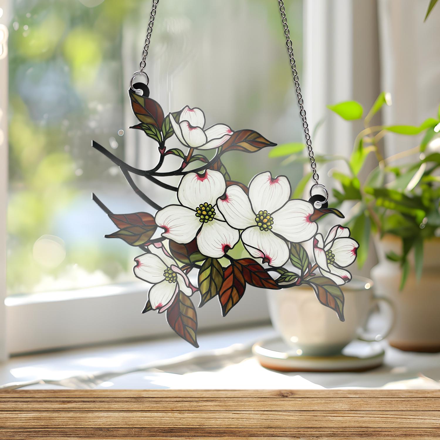 Dogwood Branch ACRYLIC Window Hanging, Floral Home Decor Gift for Mom, Nature Lover Decor, Mother's Day Window Art, Grandma Gift, Flower Art